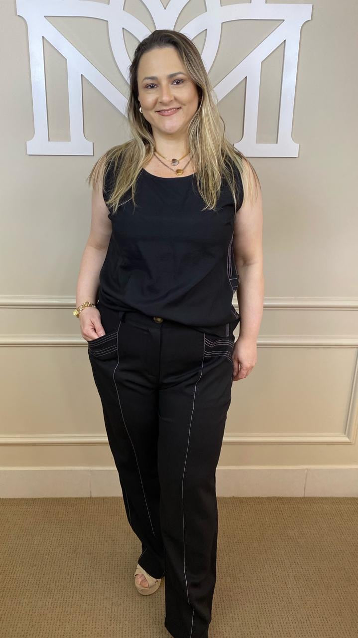 Conjunto calça alfaiataria preto botão - Areen