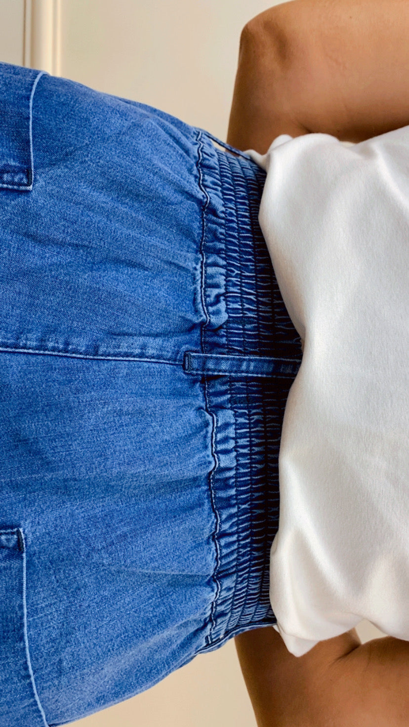 Calça reta jeans/liocel  bolso faca