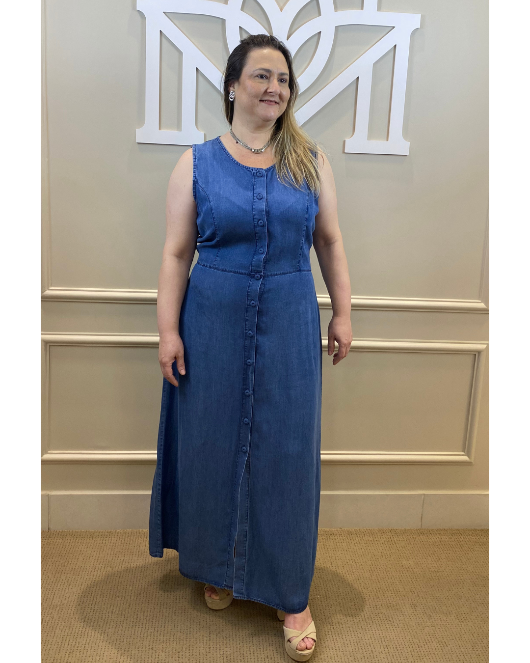 Vestido midi jeans tencel cavado