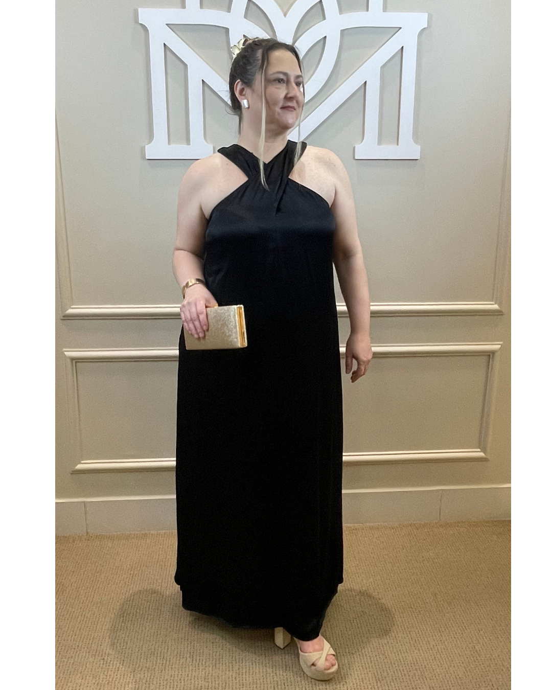 Vestido midi preto cava americana - Seiki