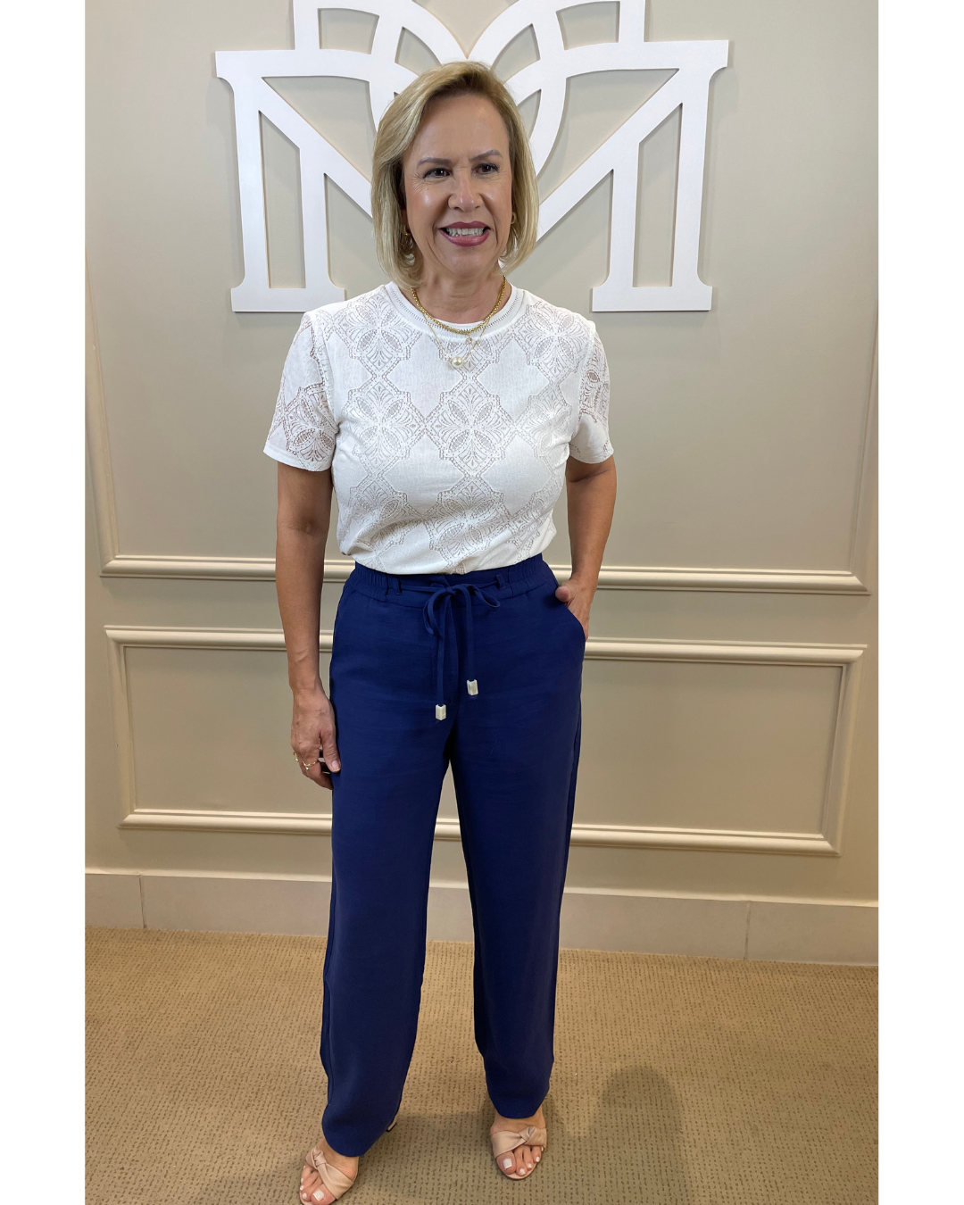 Calça alfaiataria marinho amarração cós - Seiki