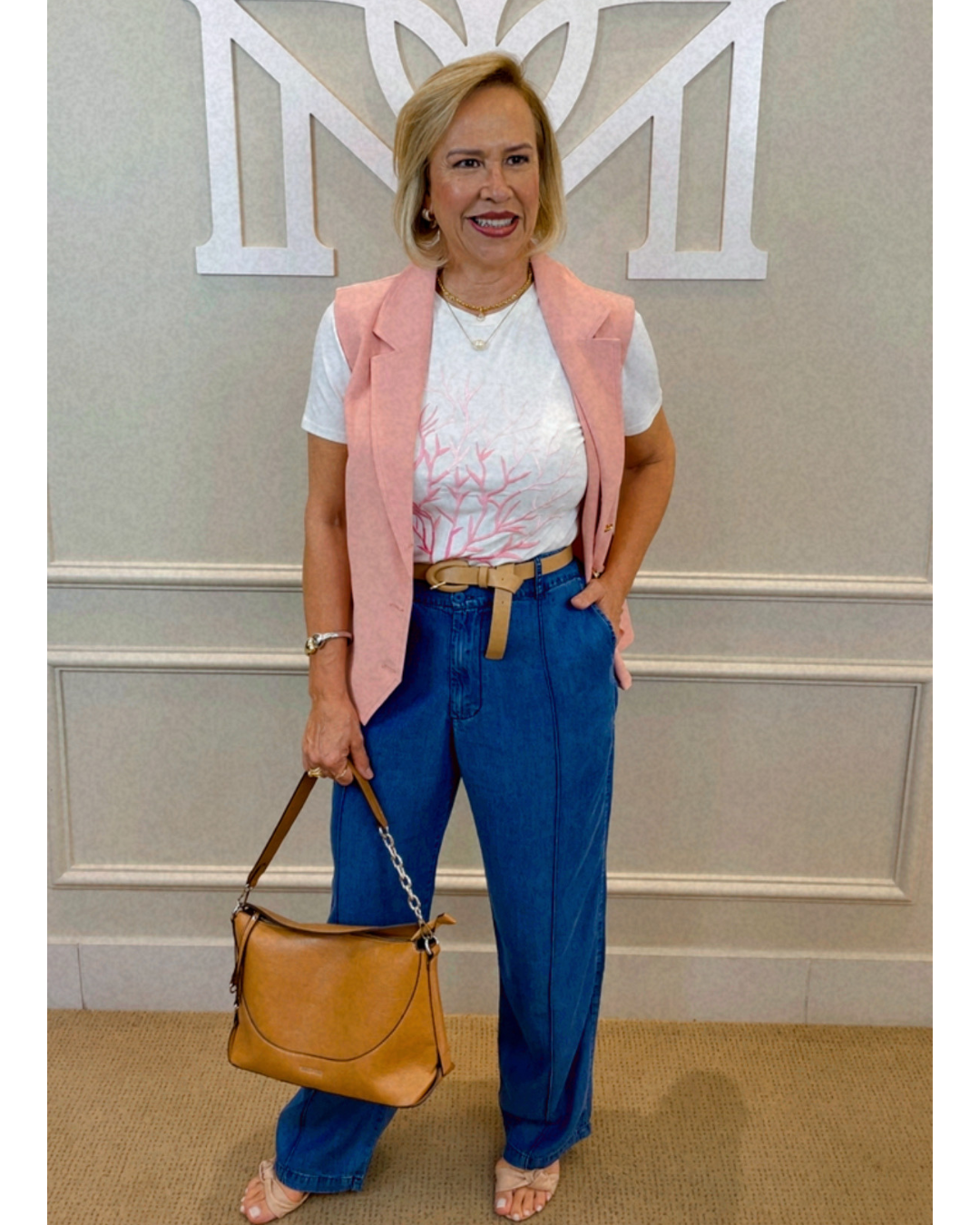 Calça reta jeans/liocel  bolso faca