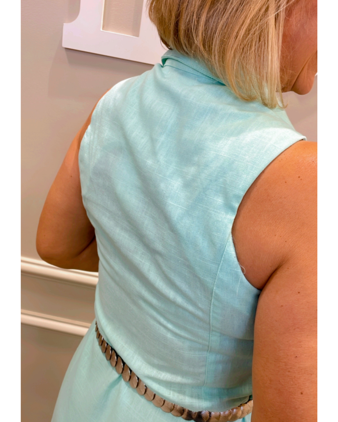 Vestido midi linho verdinho/off - Pimenta roxa