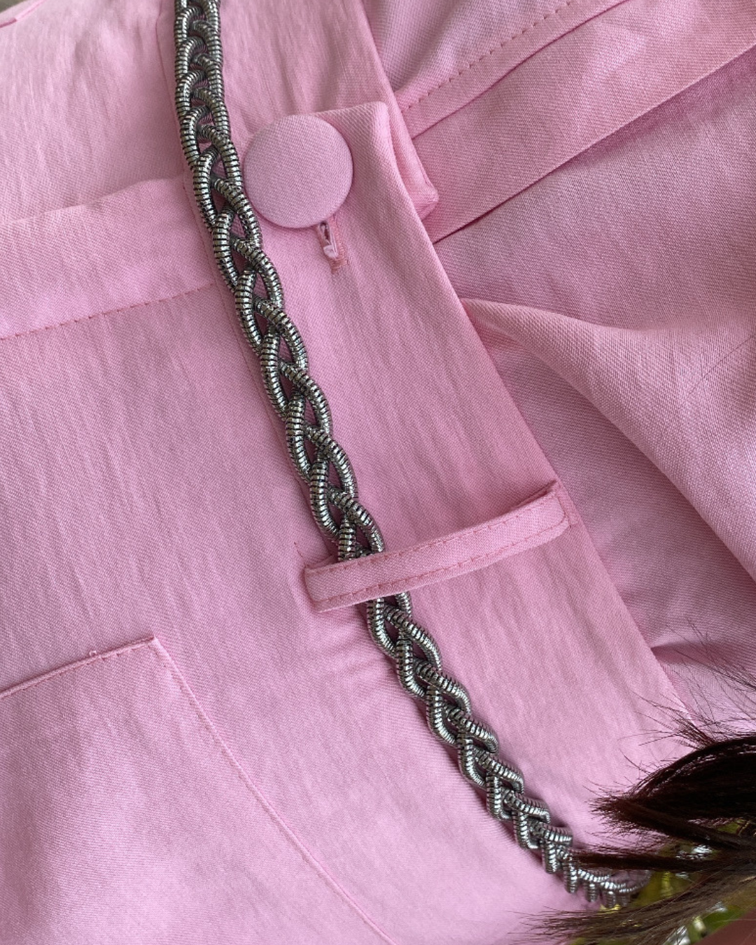 Conjunto calça alfaiataria rosa casaquinho