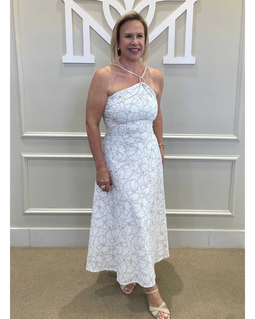 Vestido midi off estampado uma alça - Seiki