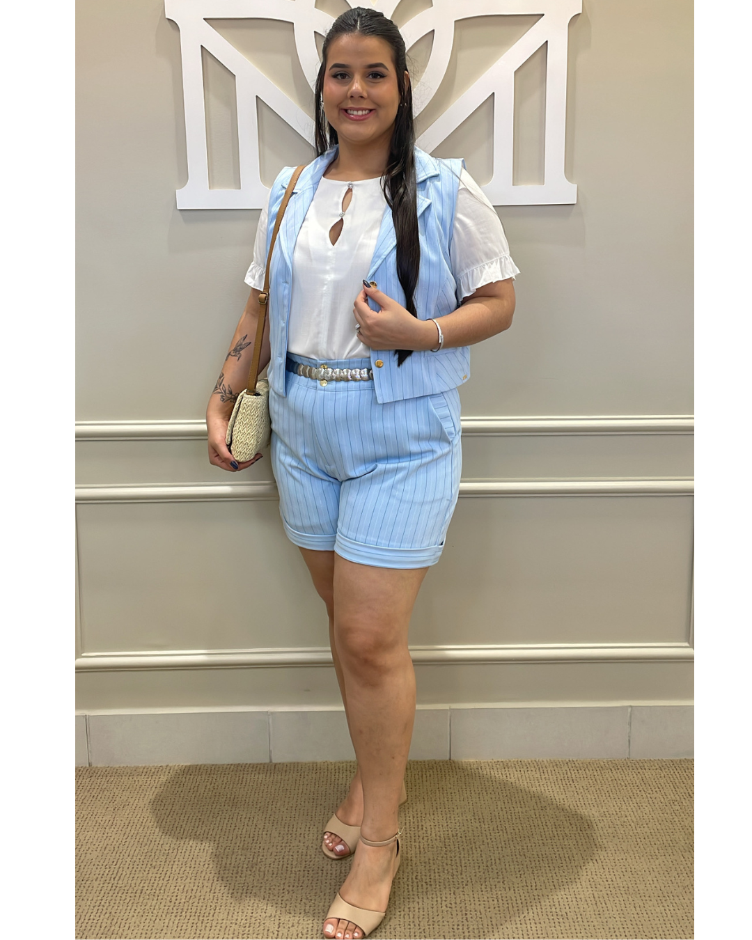 Conjunto colete/bermuda alfaiataria azul listra/az - Savannah