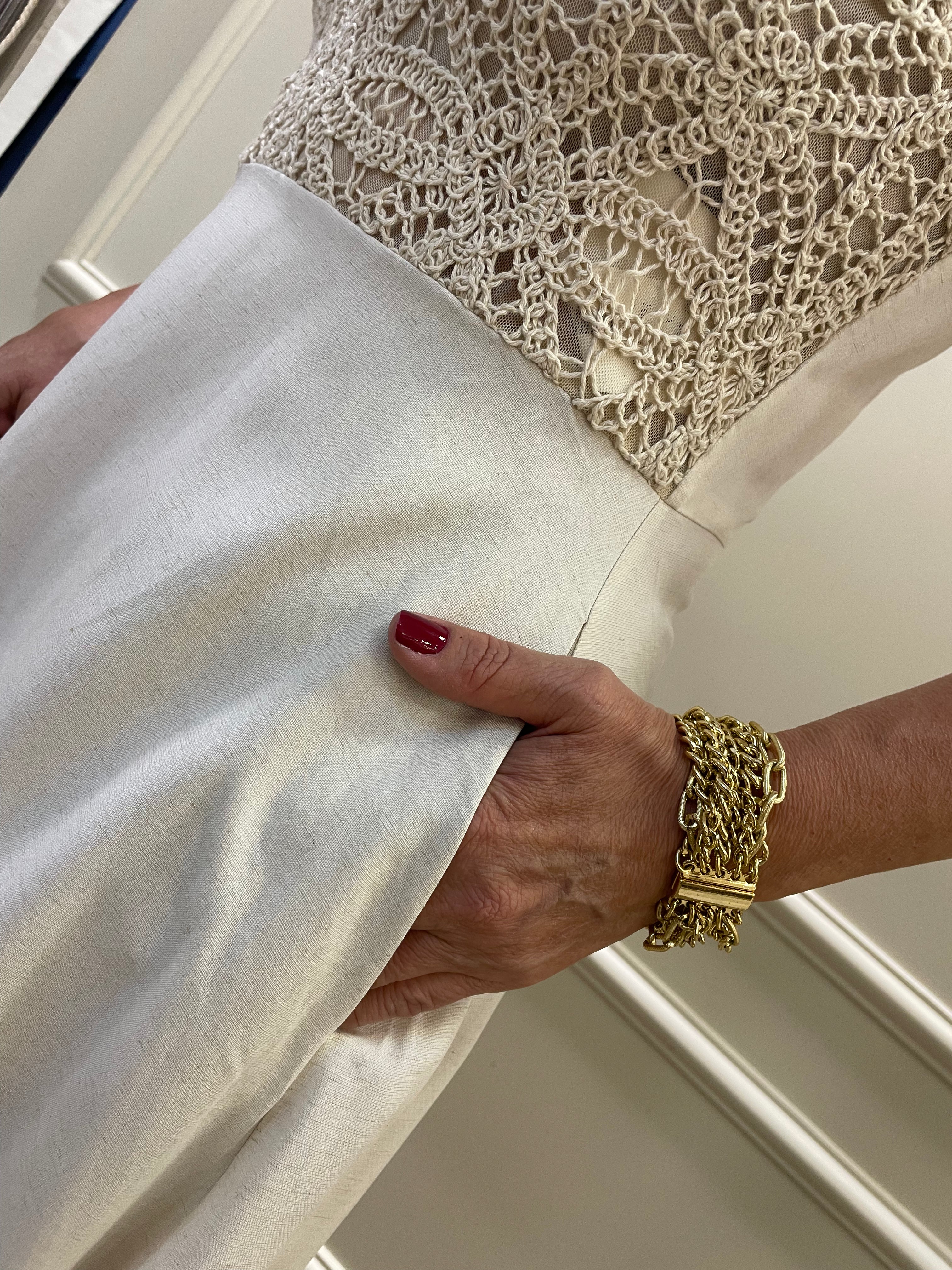 Vestido midi bege viscose crochê - Seiki