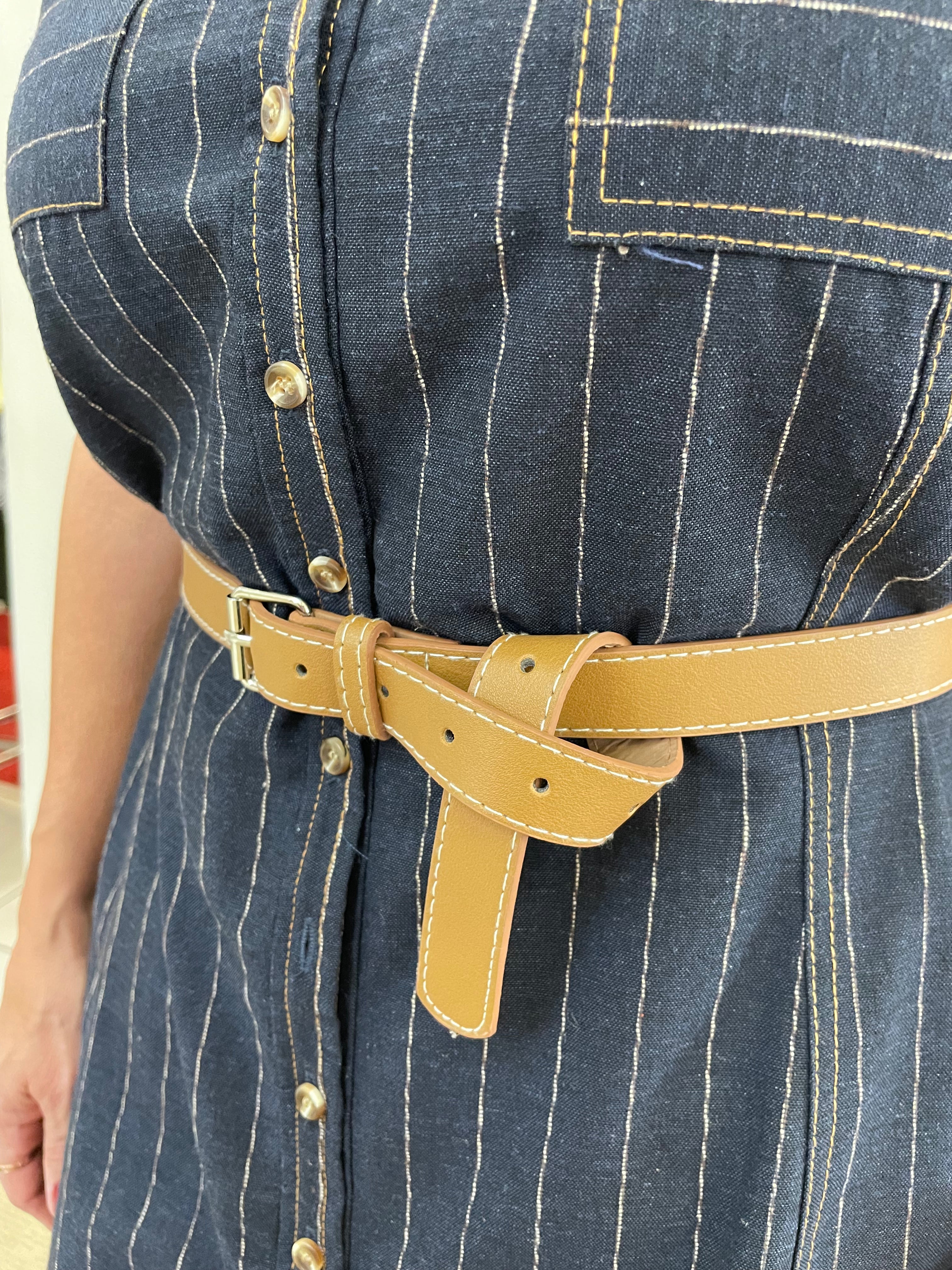 Chamisie midi marinho riscadinho bege