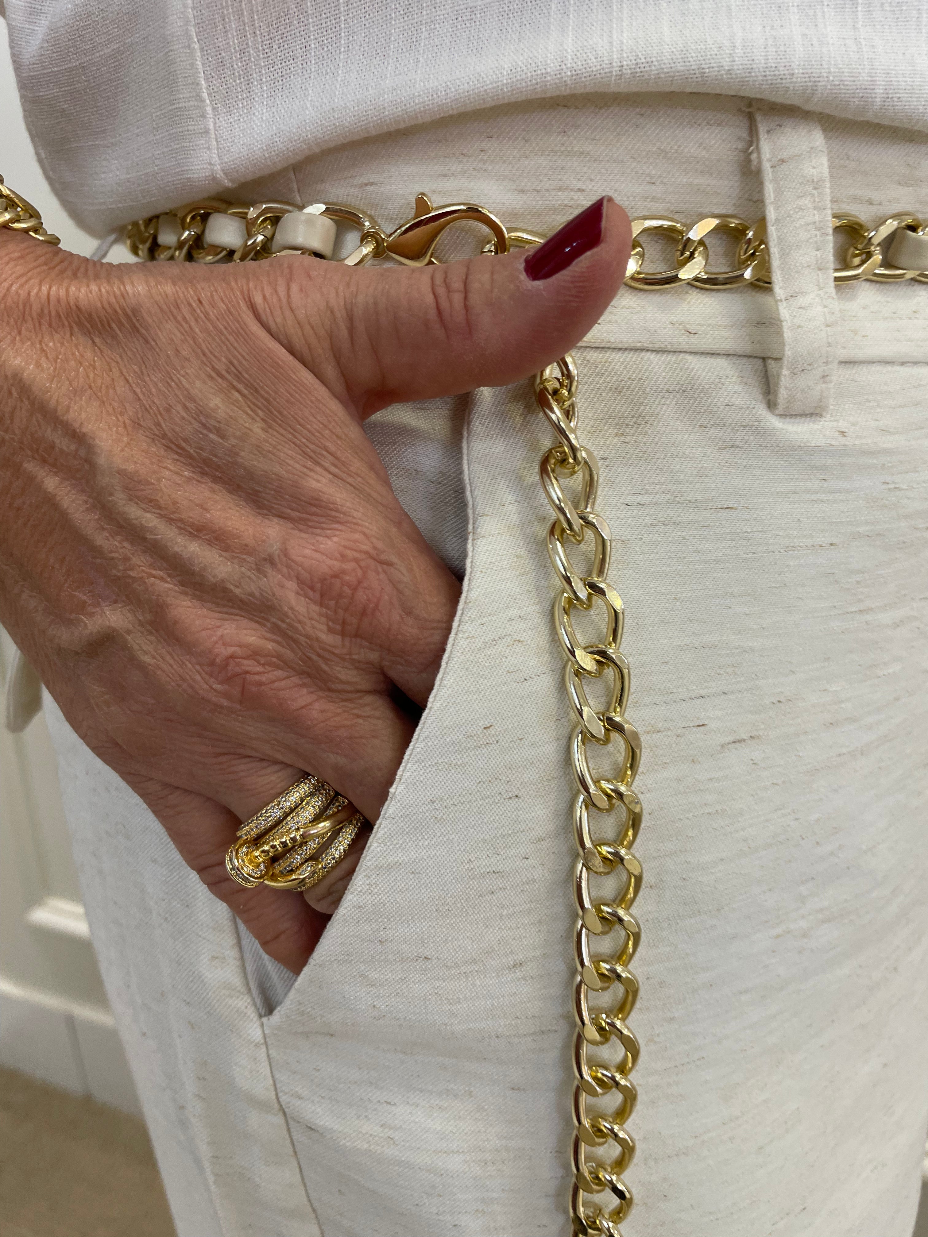 Calça reta alfaiataria linho bolso botão - Seiki