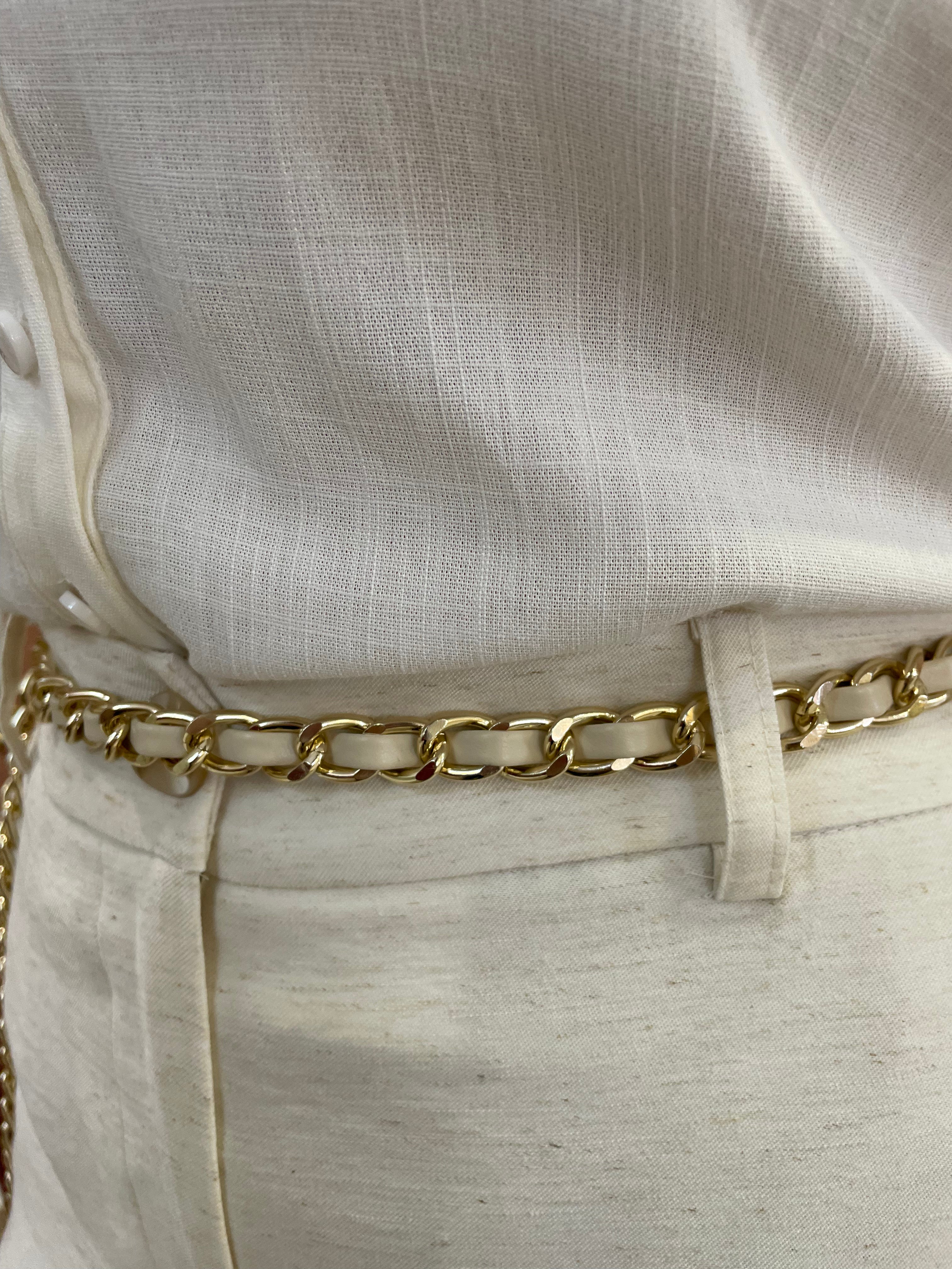 Calça reta alfaiataria linho bolso botão - Seiki