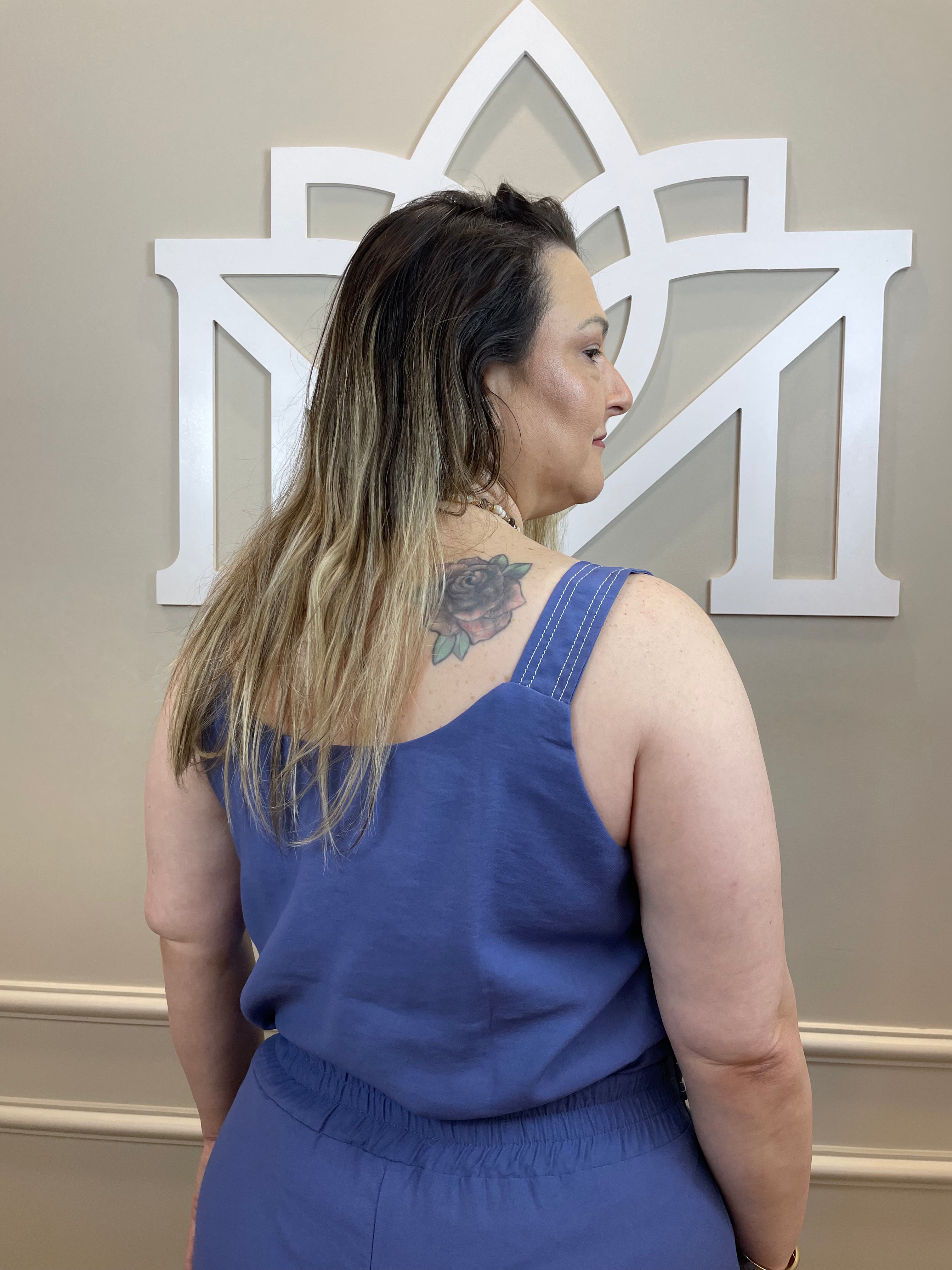 Conjunto calça alfaiataria azul pesponto - Areen