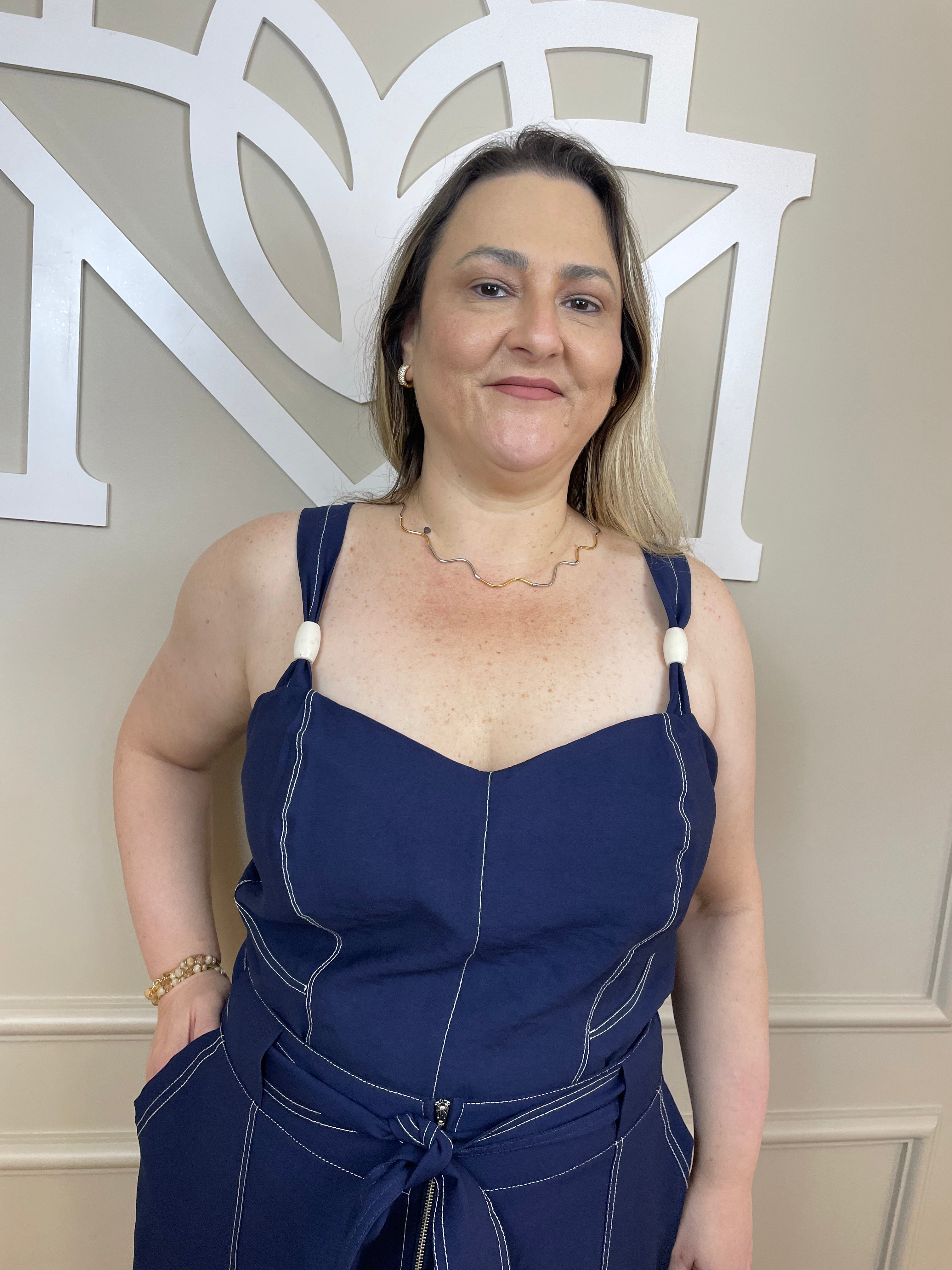 Conjunto saia ziper midi marinho pesponto - Bellah