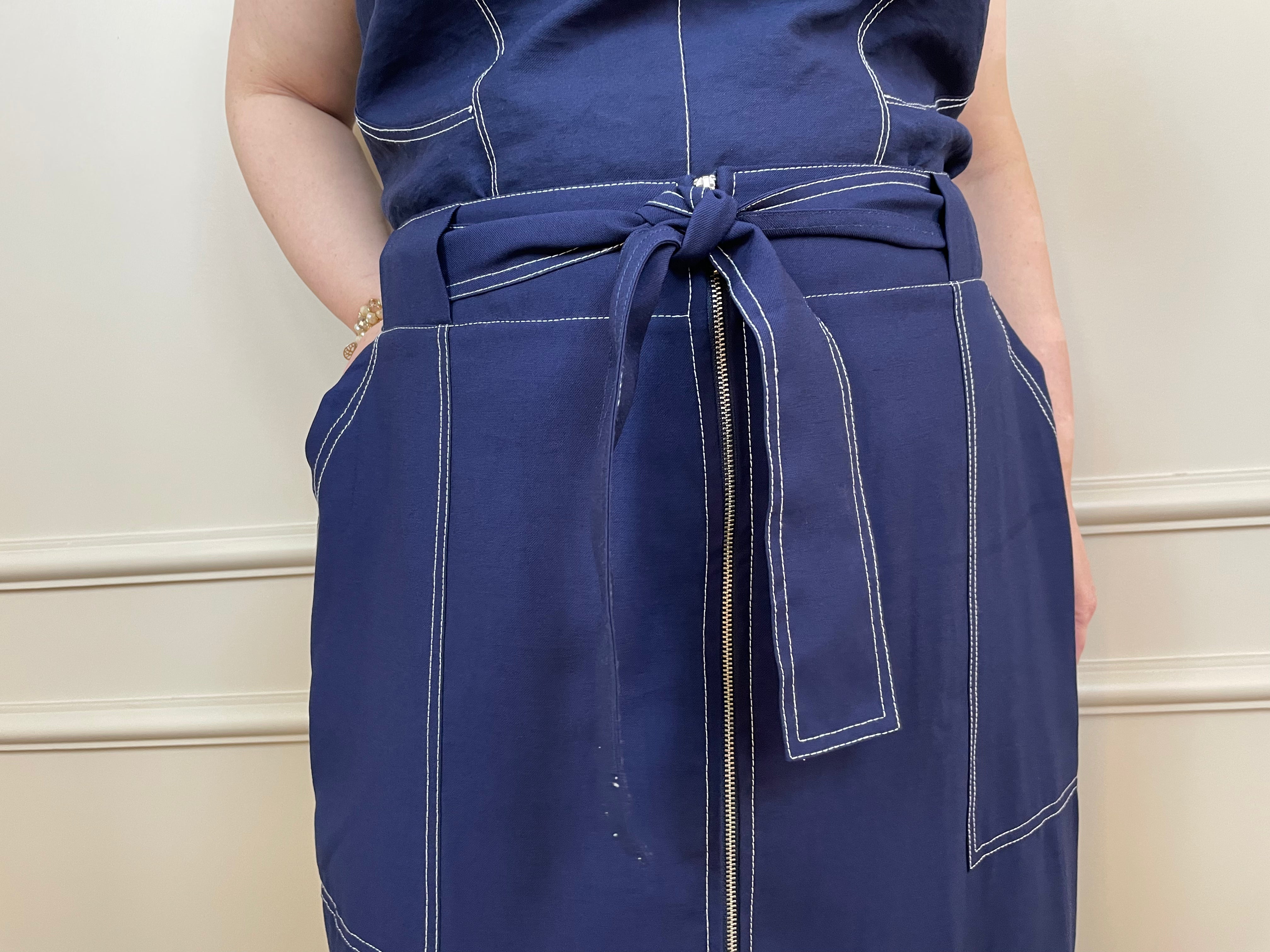 Conjunto saia ziper midi marinho pesponto - Bellah