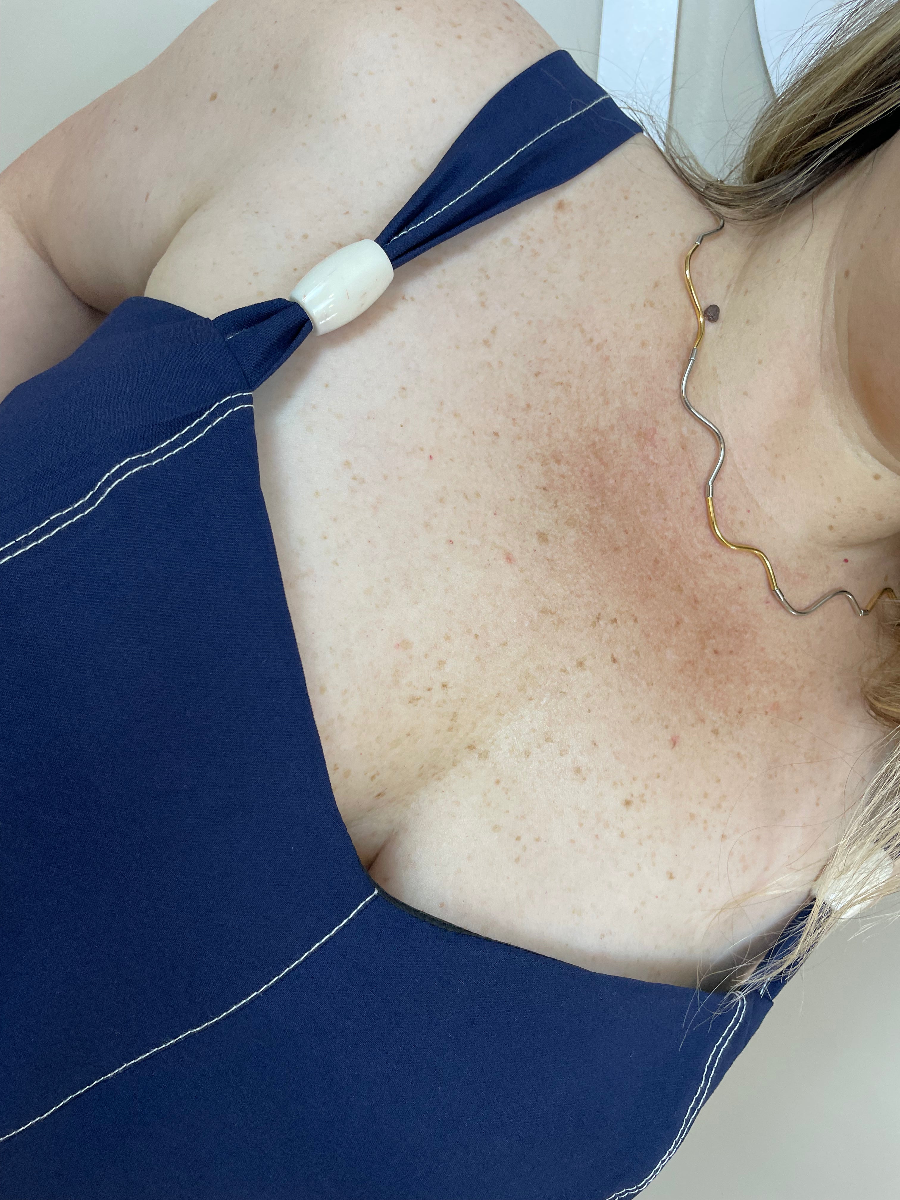 Conjunto saia ziper midi marinho pesponto - Bellah