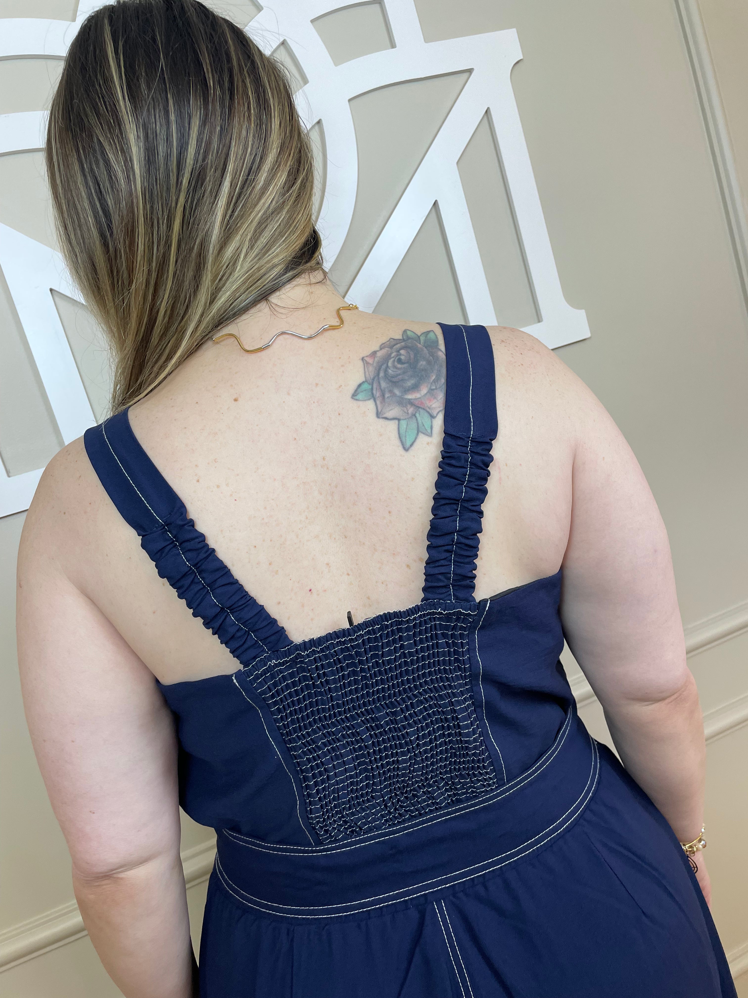 Conjunto saia ziper midi marinho pesponto - Bellah