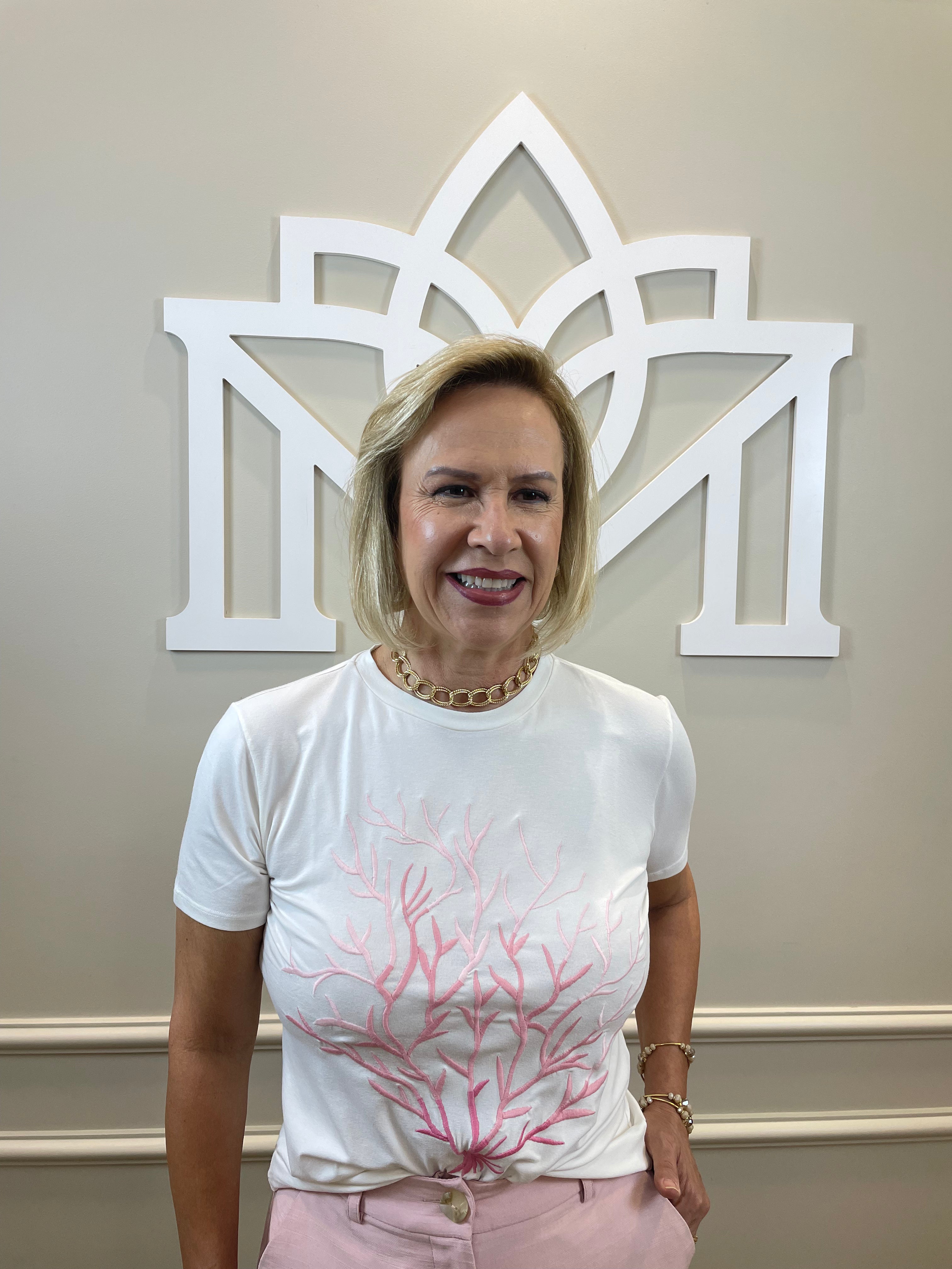 T-shirt off bordada rosa - Seiki