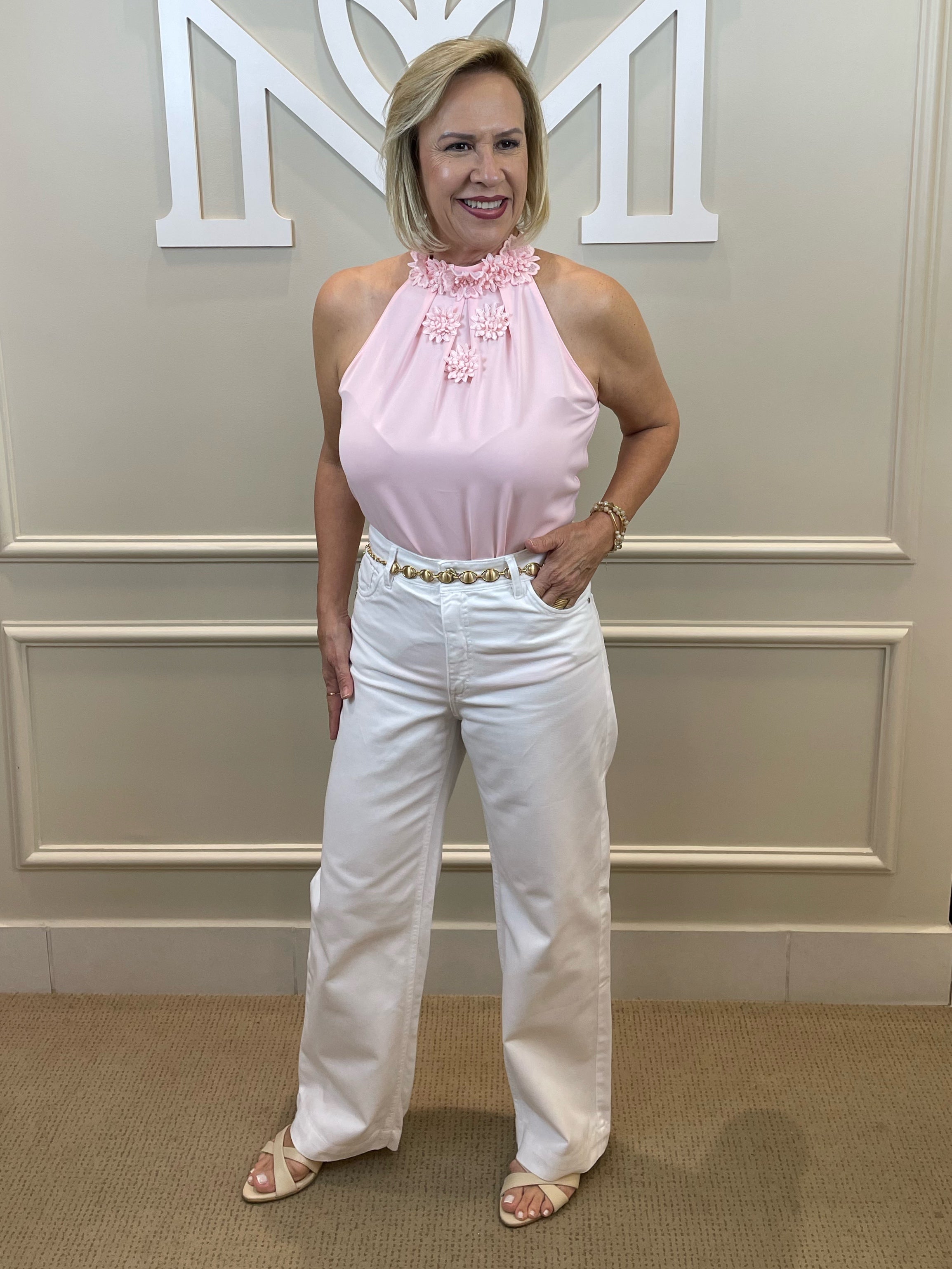 Wide leg branca sarja - Happiness