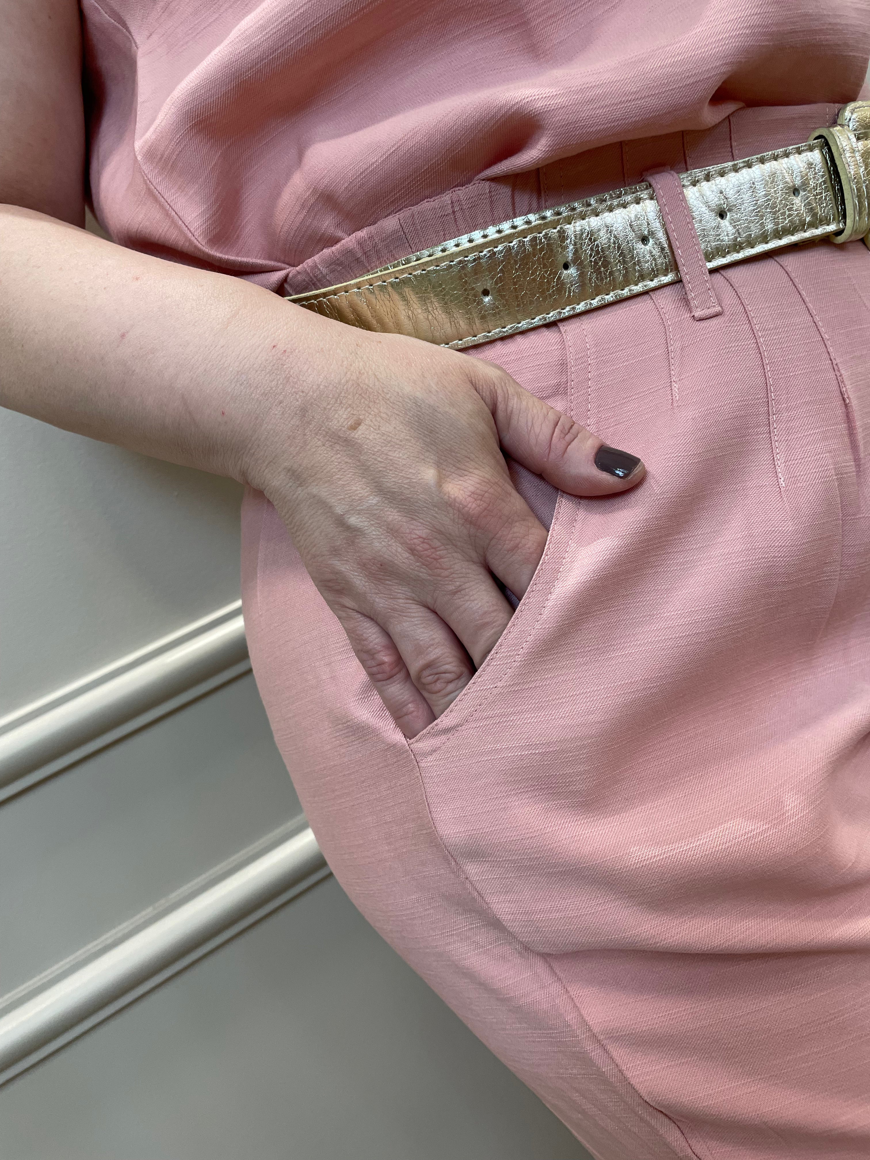 Conjunto regata/calça rosê decote V botões