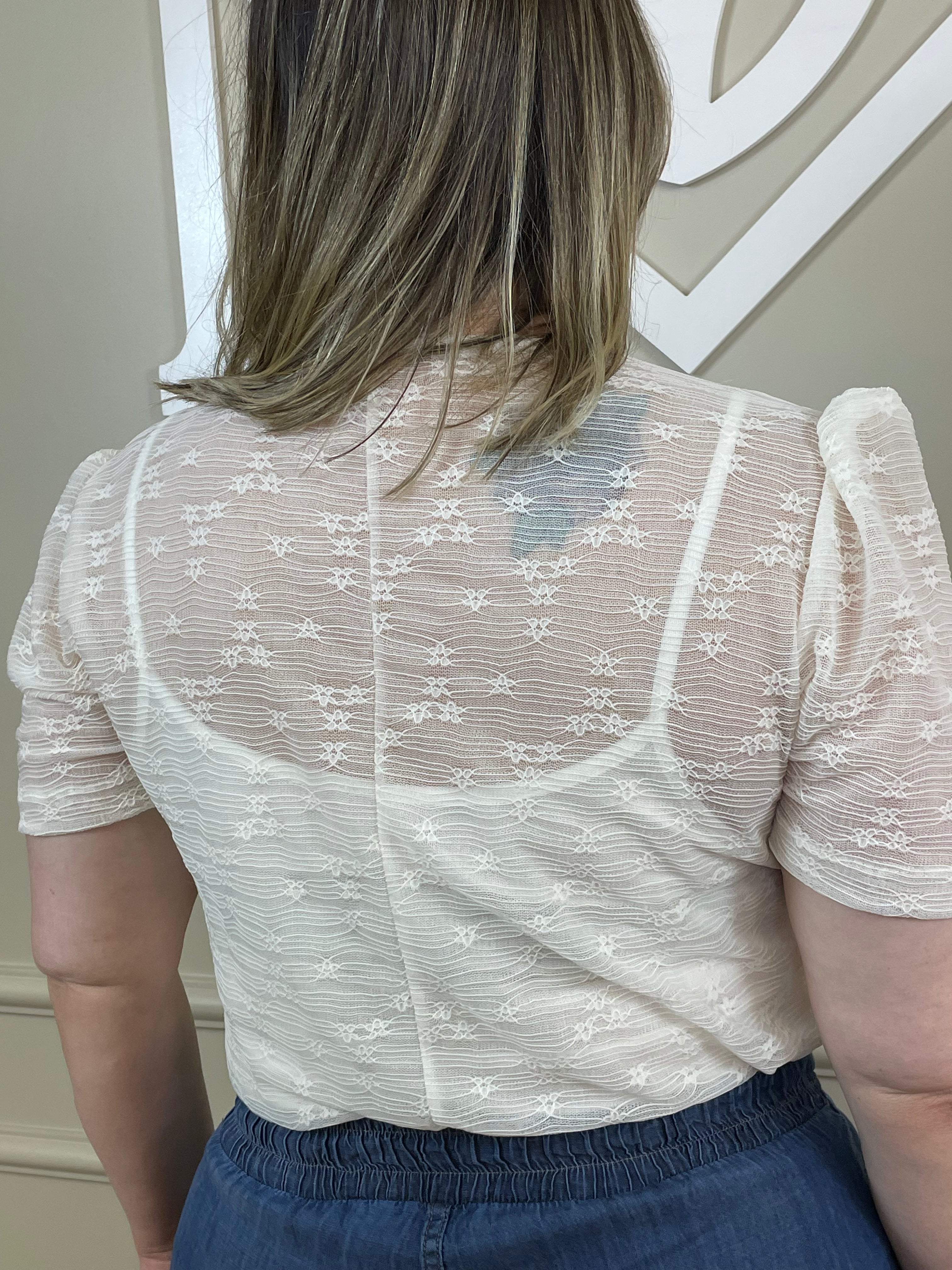 Blusa renda regata off/botão pérola - Savannah