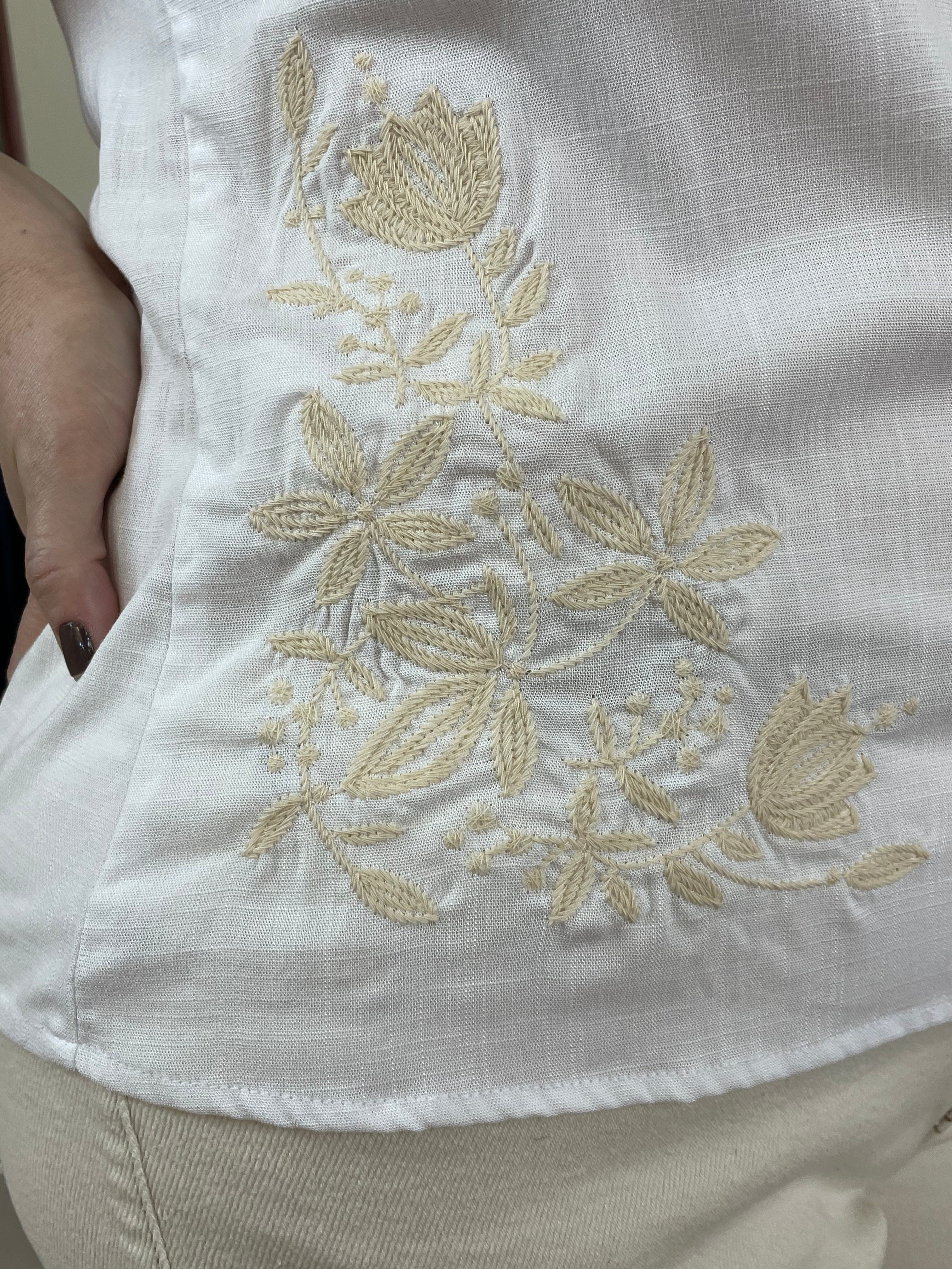 Blusa branca bordada manga/barra/off - Zampers