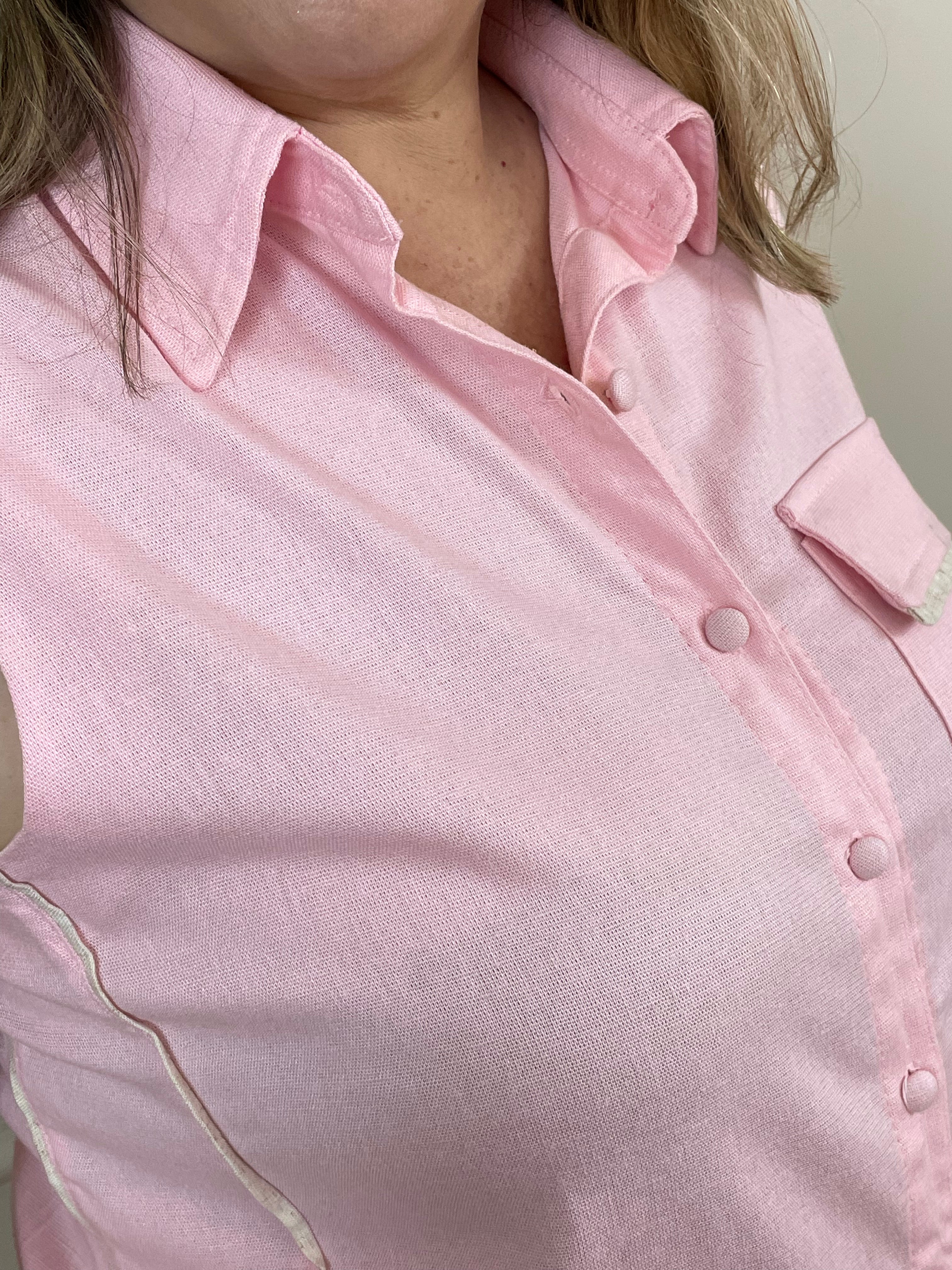 Conjunto short linho rosinha viés bege - Pimenta roxa