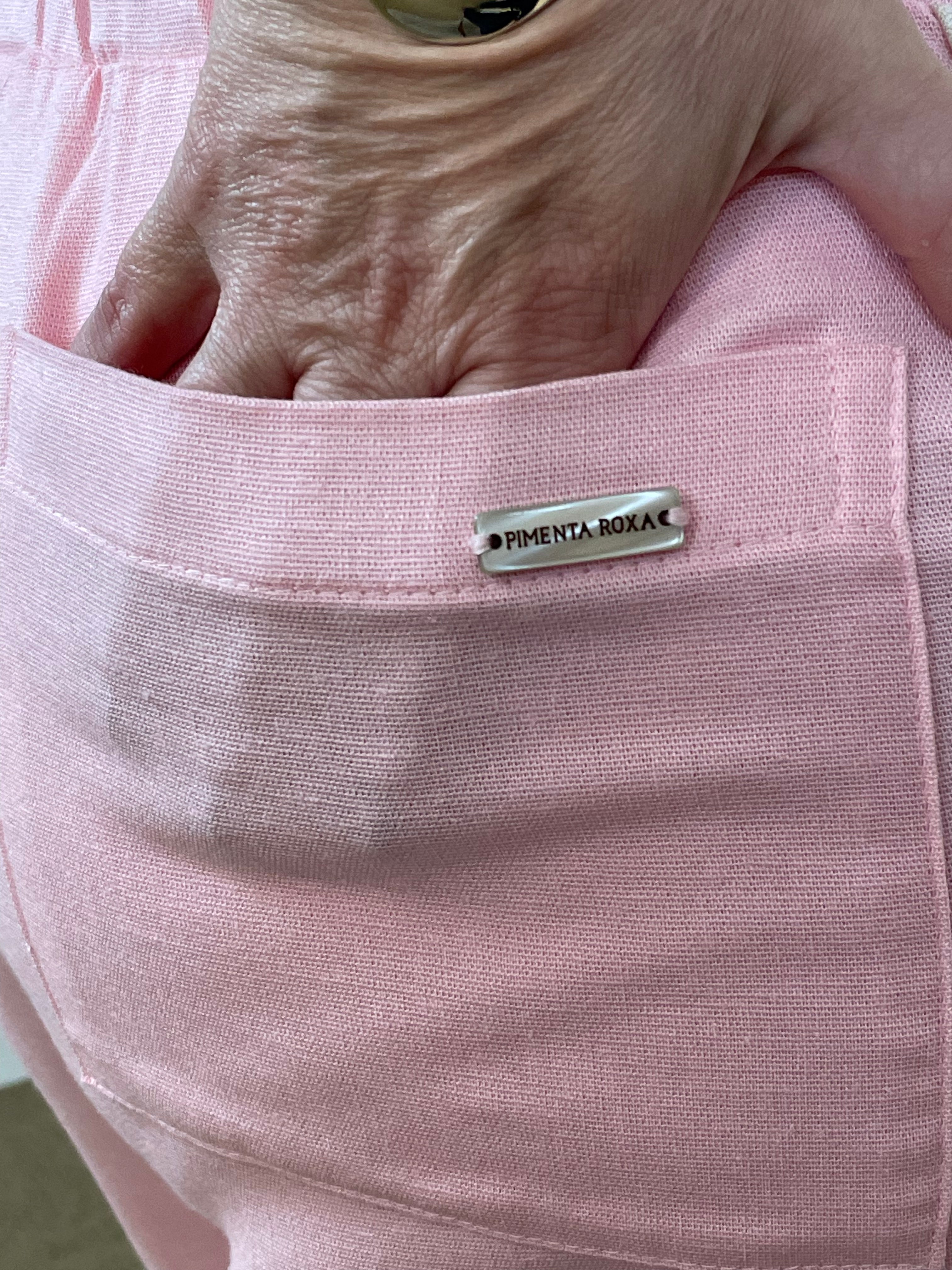 Conjunto short linho rosinha viés bege - Pimenta roxa