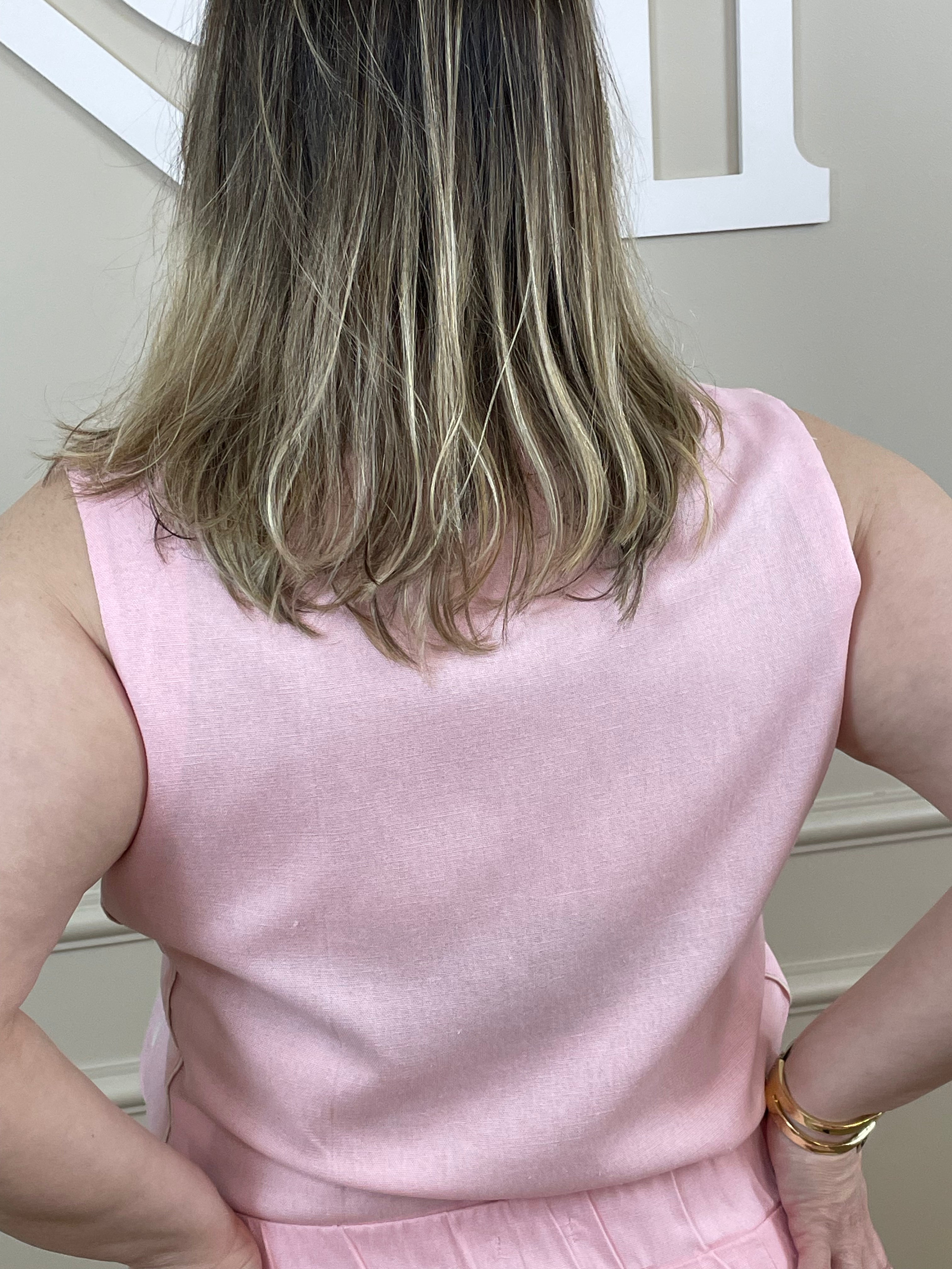 Conjunto short linho rosinha viés bege - Pimenta roxa