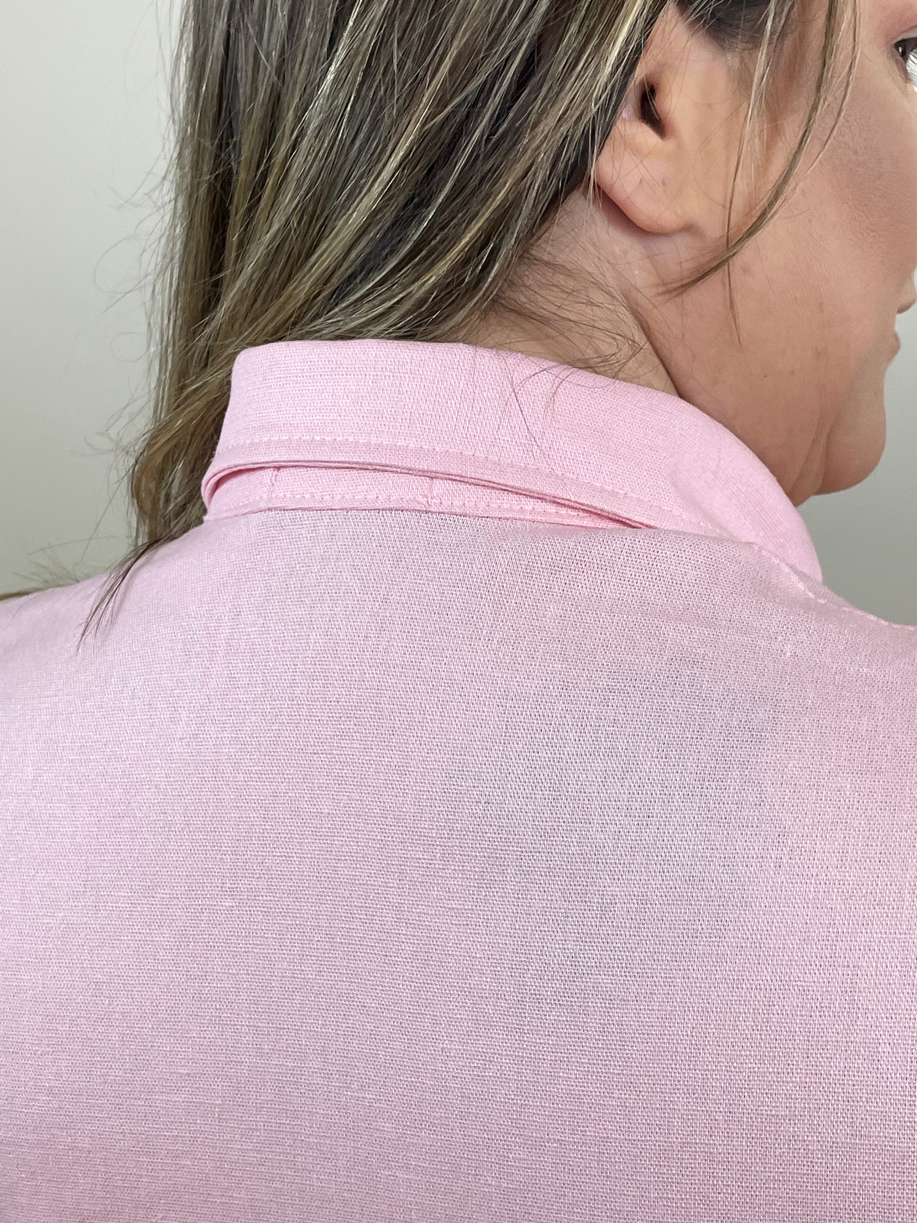 Conjunto short linho rosinha viés bege - Pimenta roxa