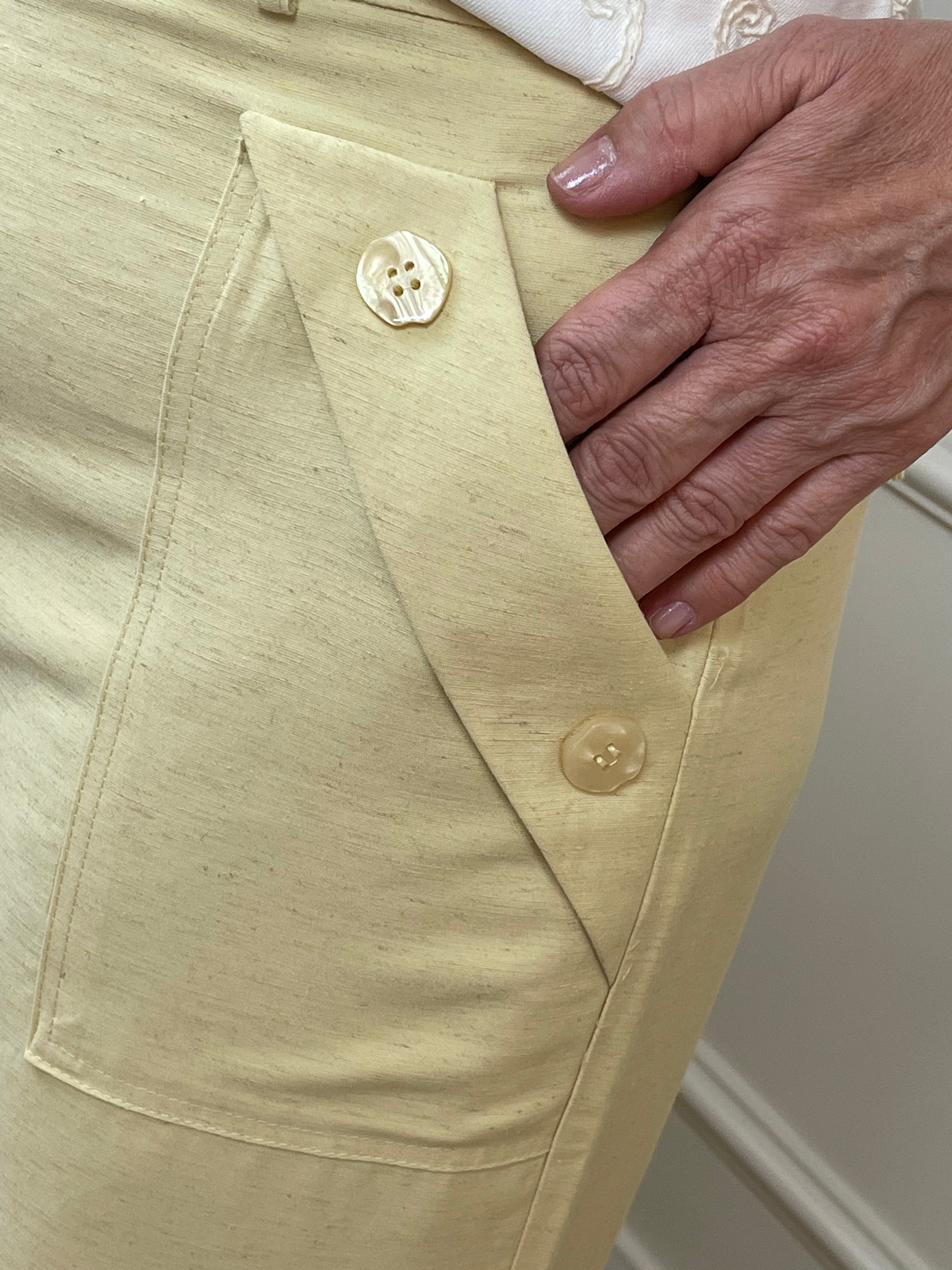 Calça viscolinho amarela botão bolso - Seiki