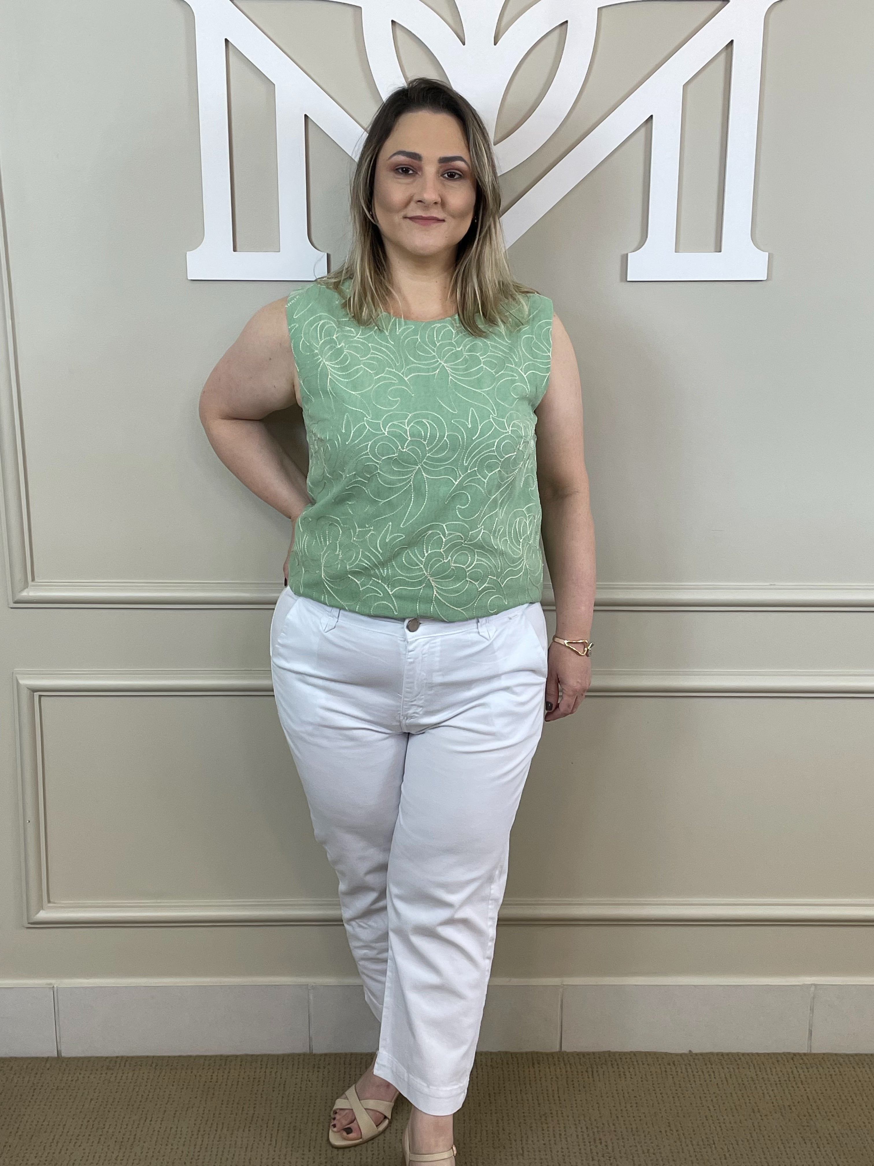 Capri branca sarja bolso faca - Zampers