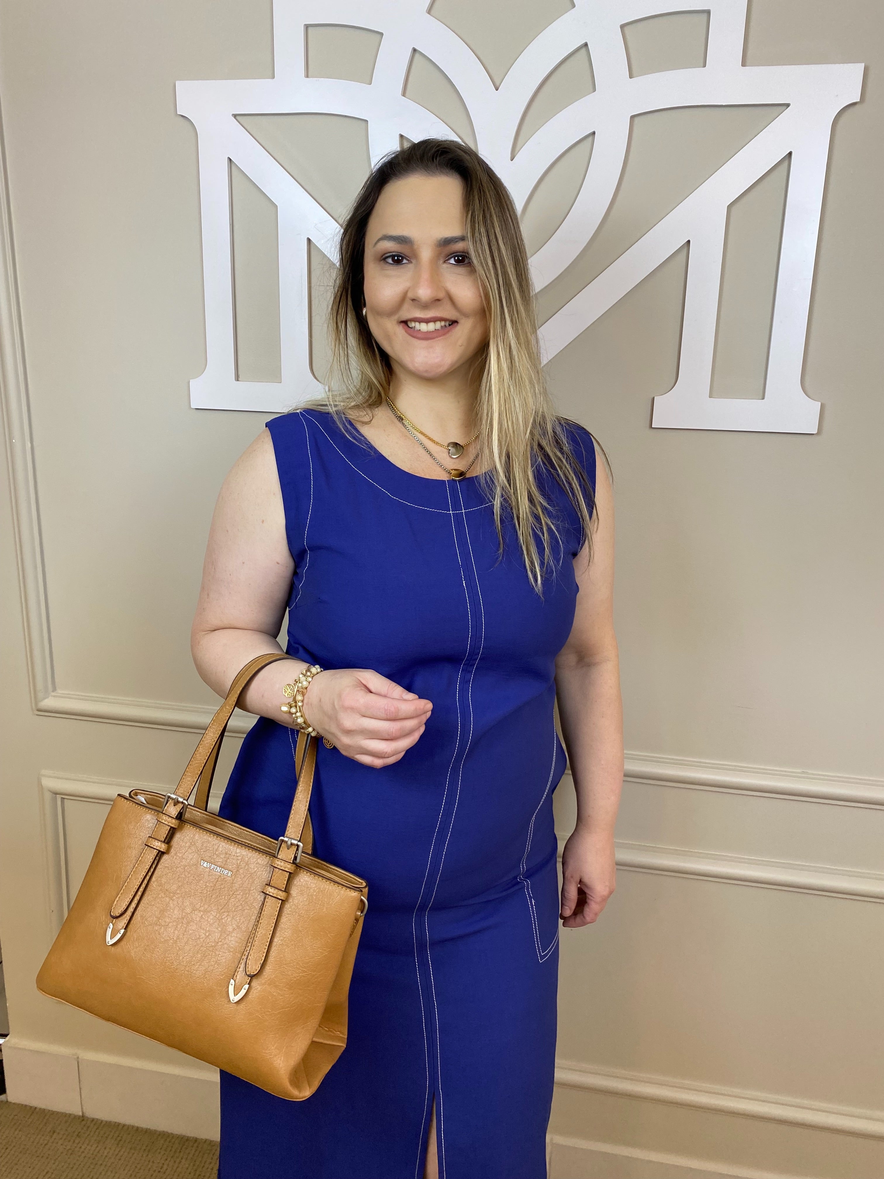 Vestido midi azul pesponto off