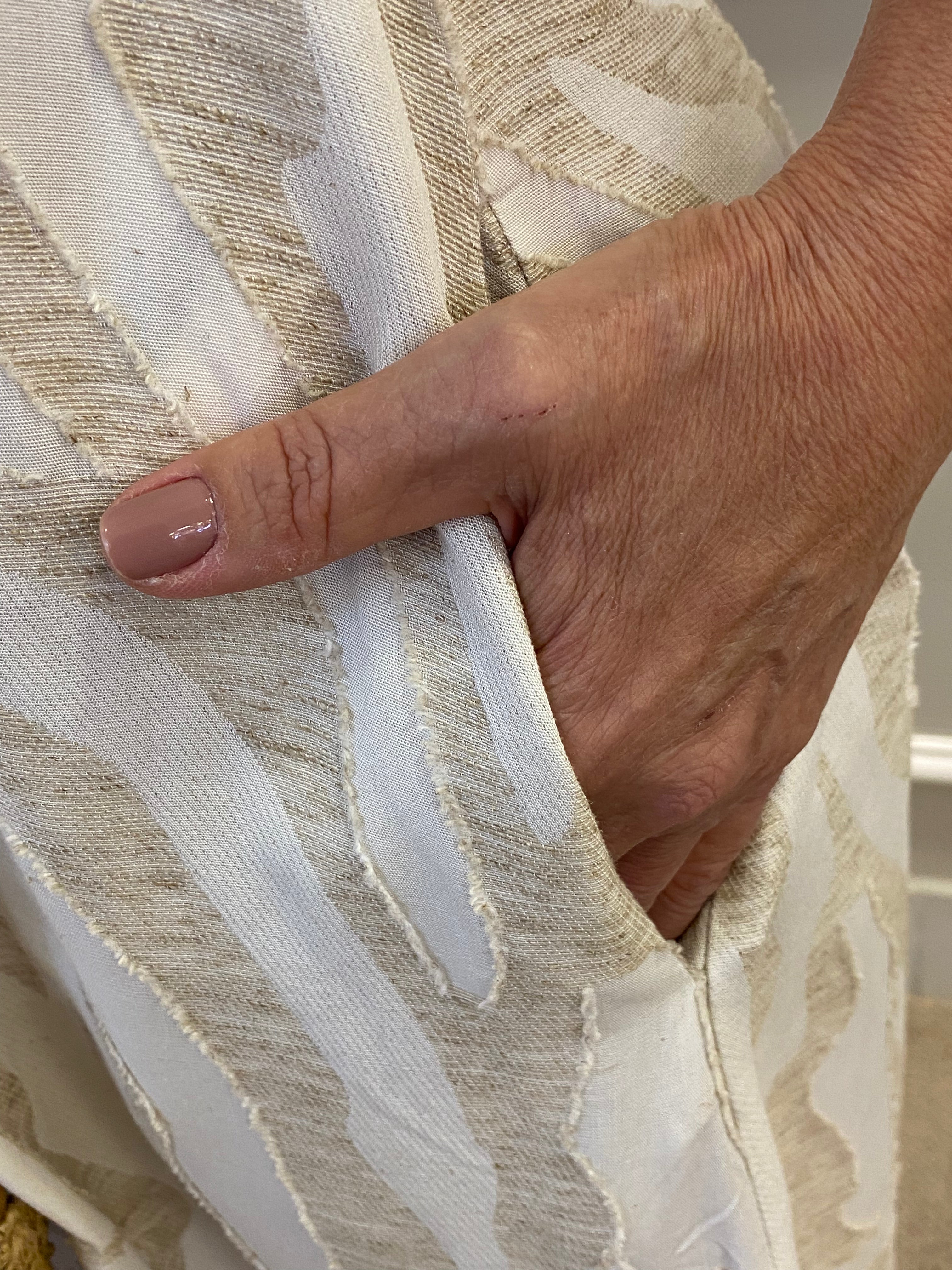 Vestido midi off riscos linho natural - Seiki