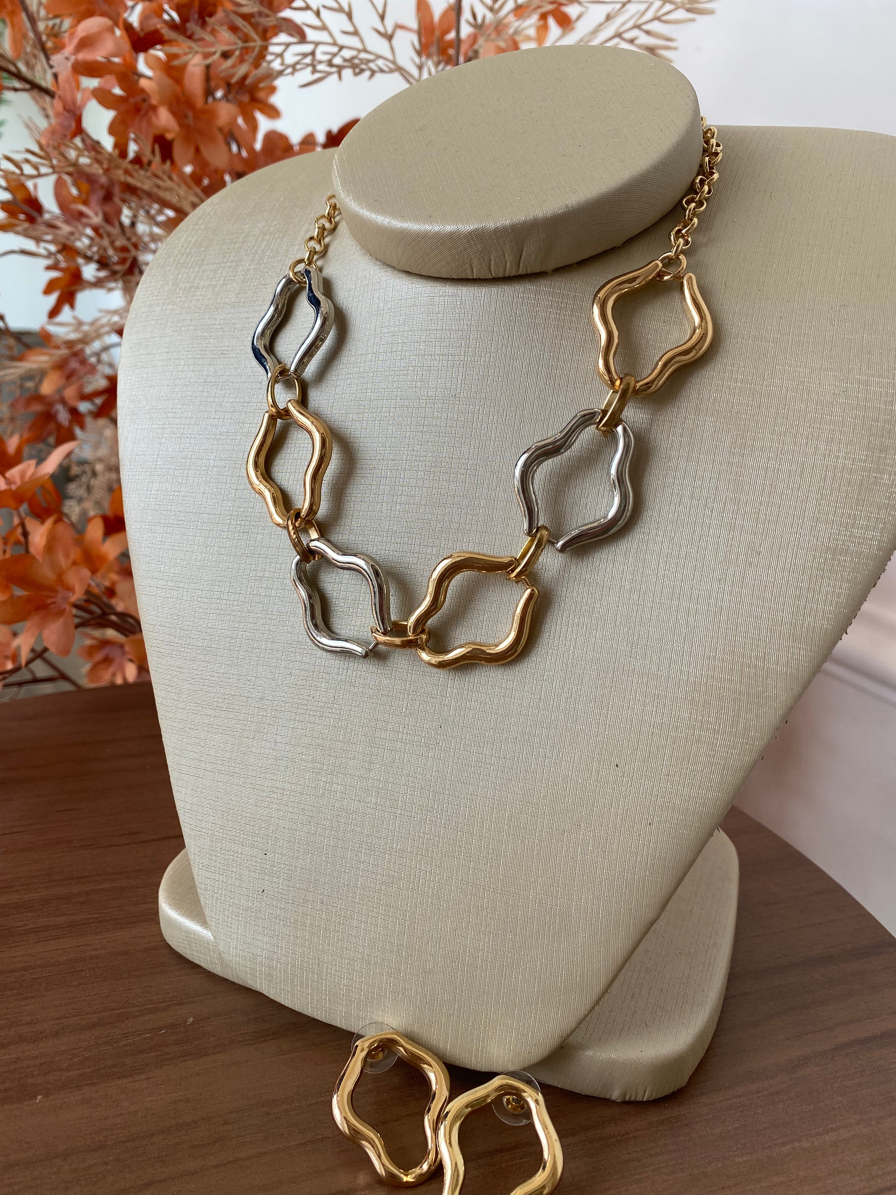 Kit de colar brinco prata/dourado