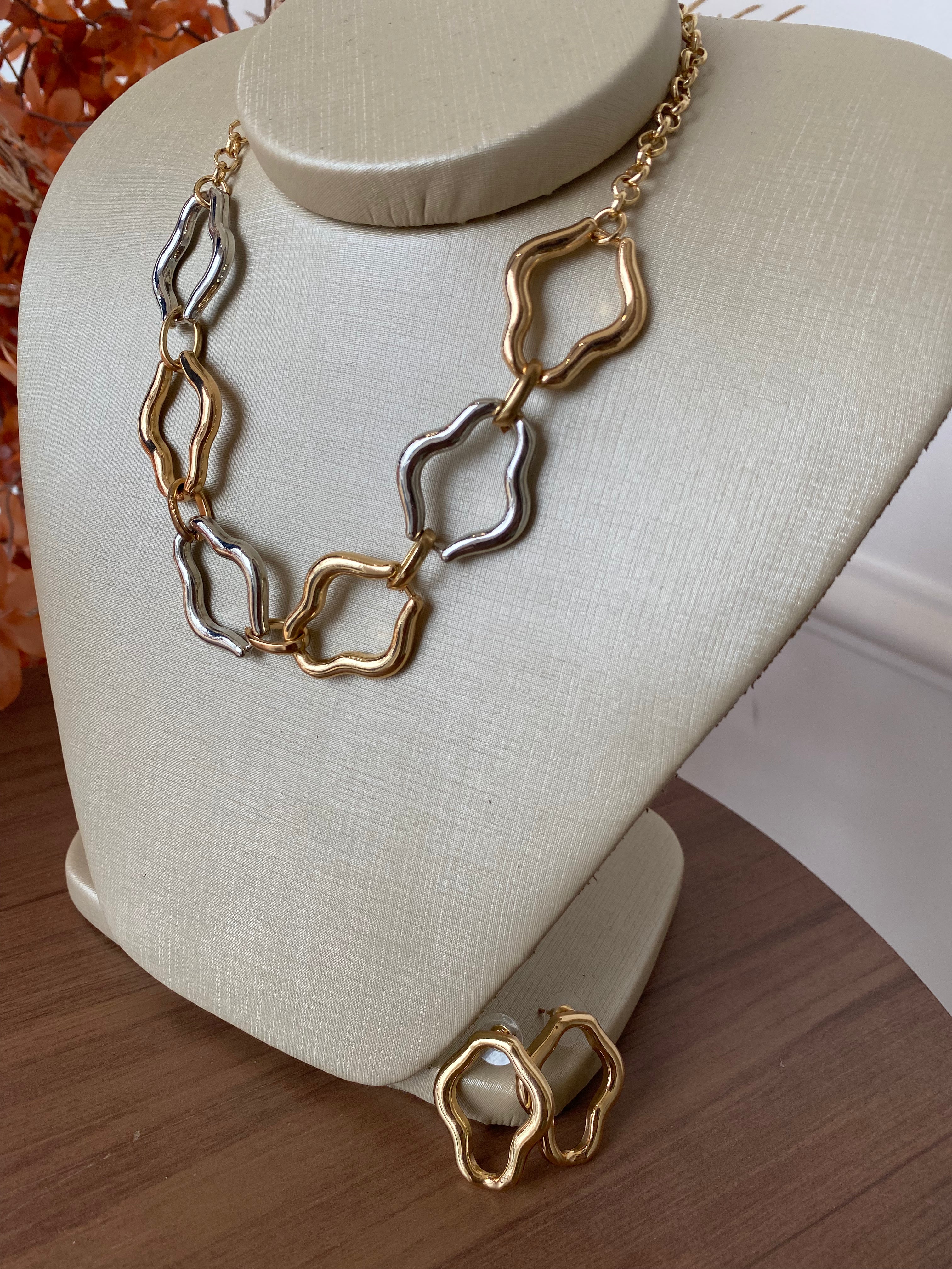 Kit de colar brinco prata/dourado