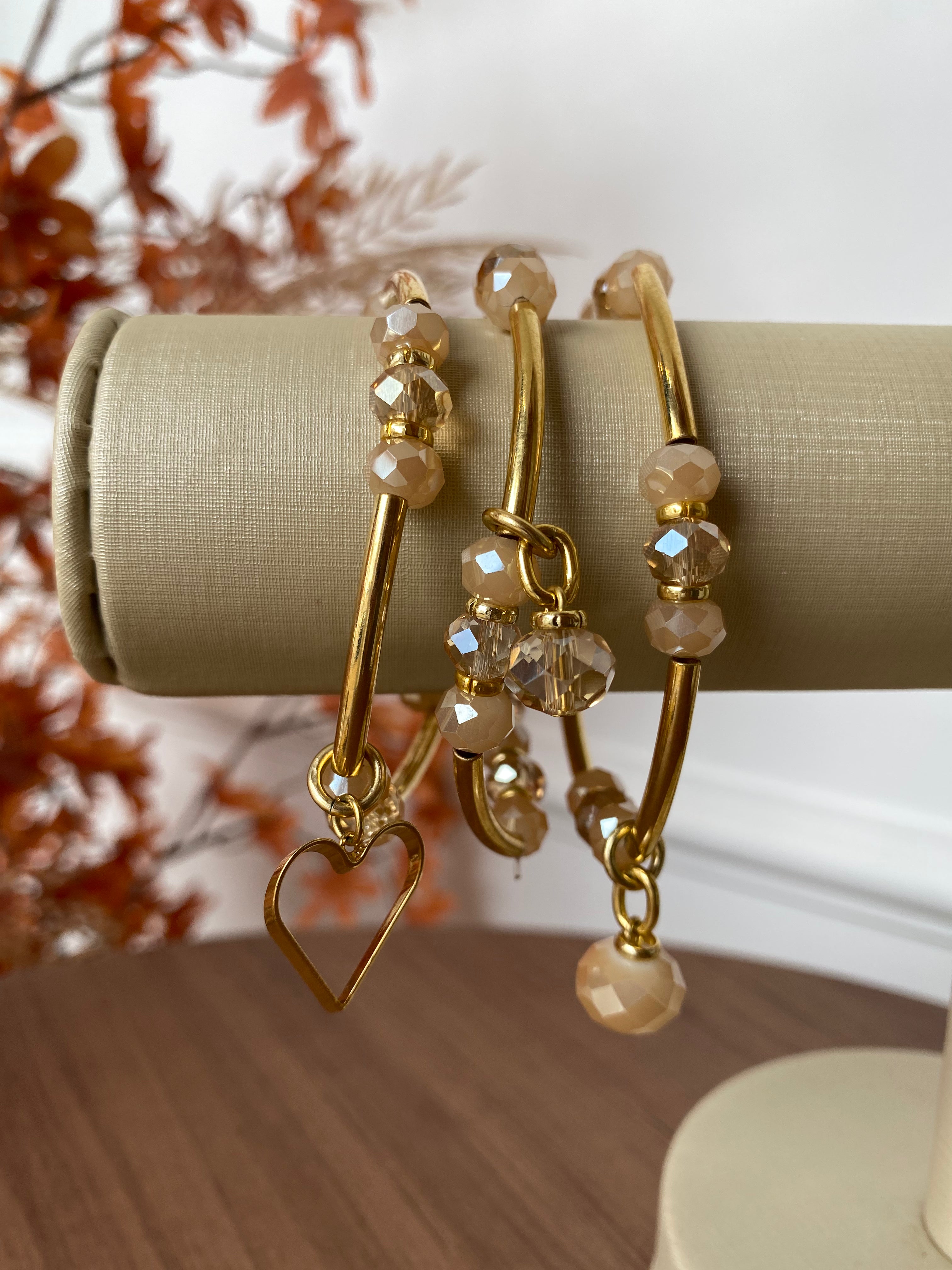 Pulseira cristais e canudo pingentes