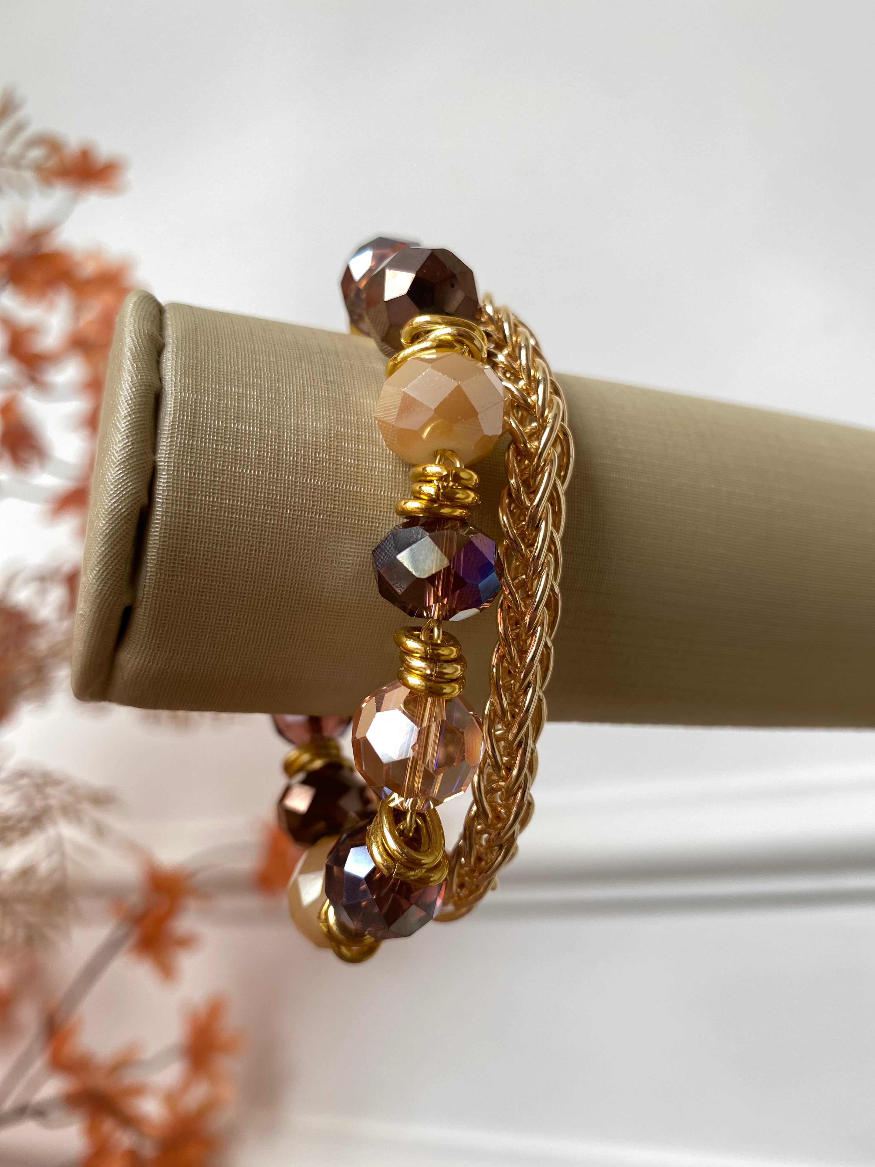 Pulseira cristal marsala/corrente