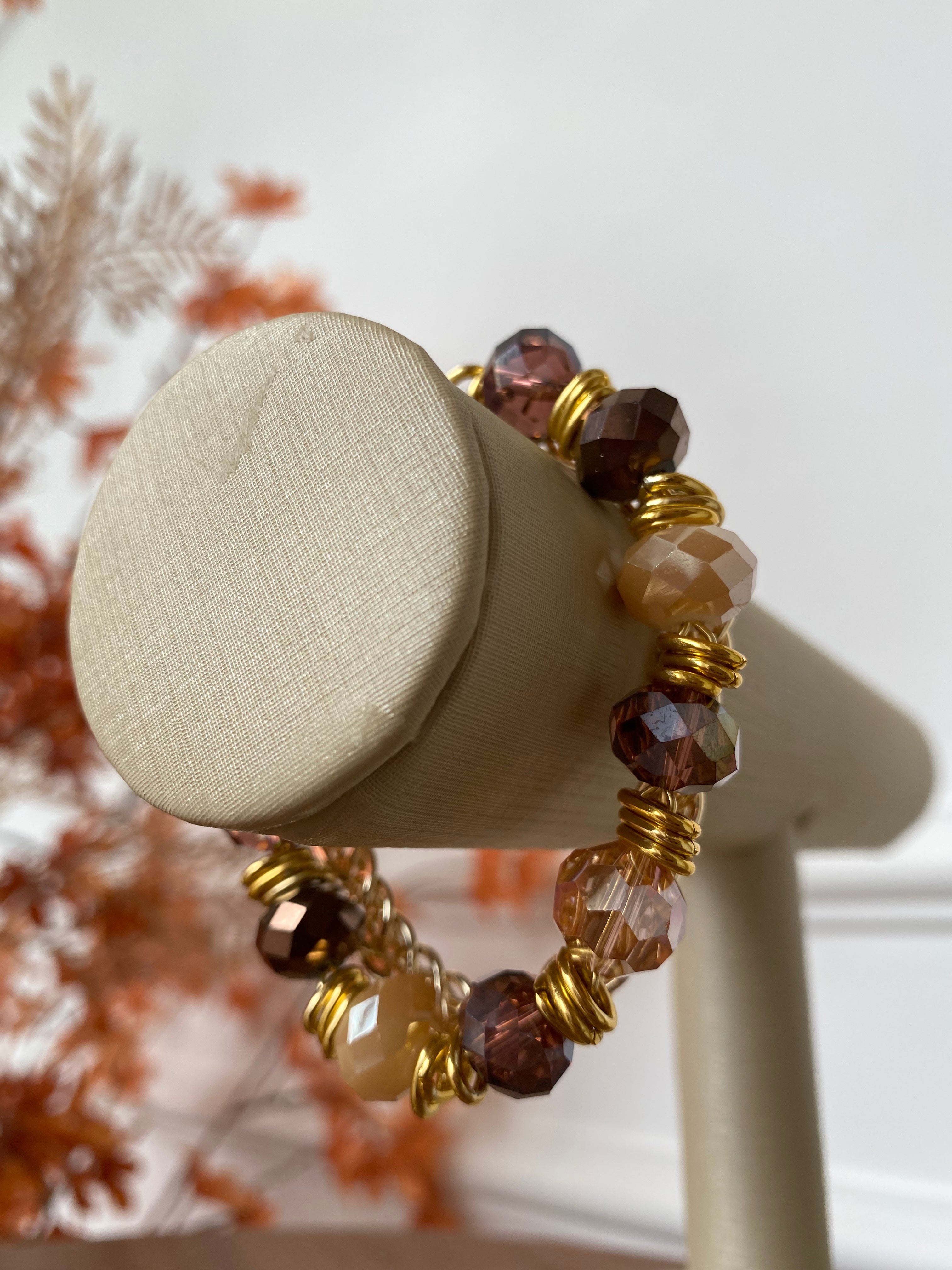 Pulseira cristal marsala/corrente