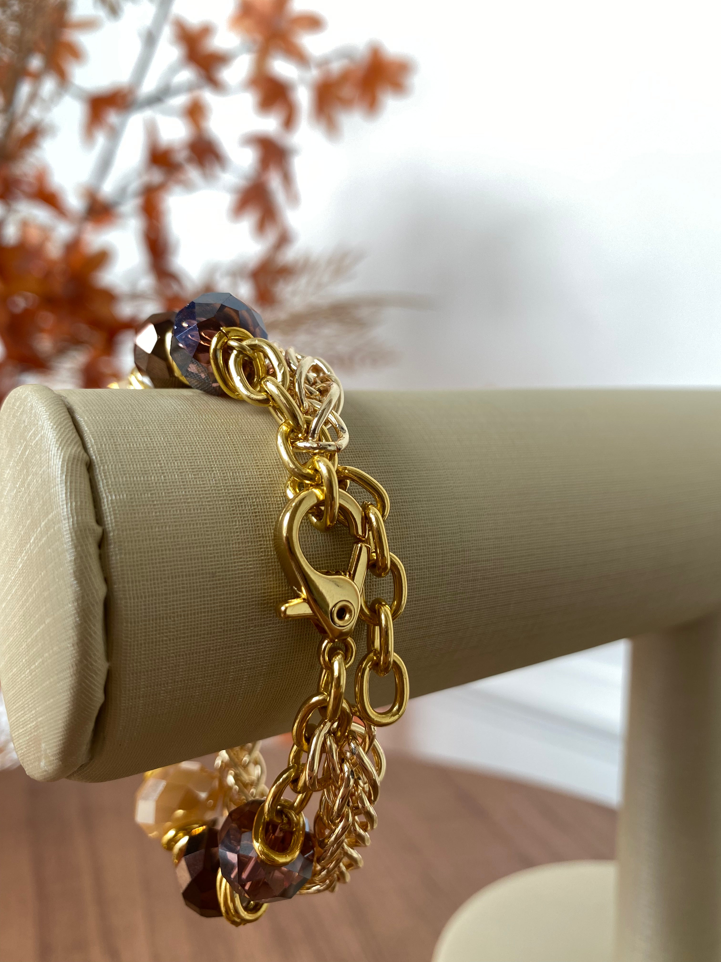 Pulseira cristal marsala/corrente