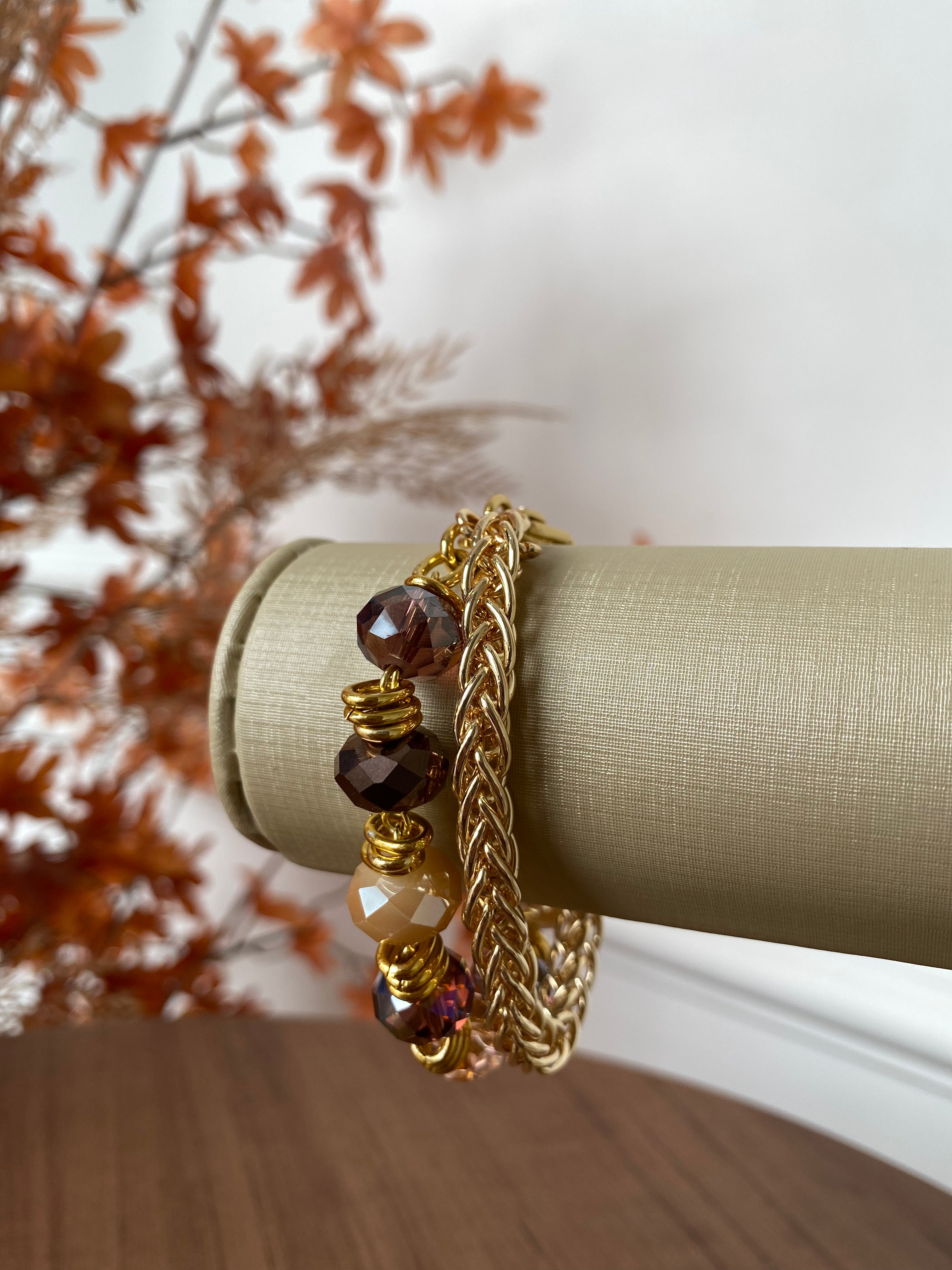 Pulseira cristal marsala/corrente