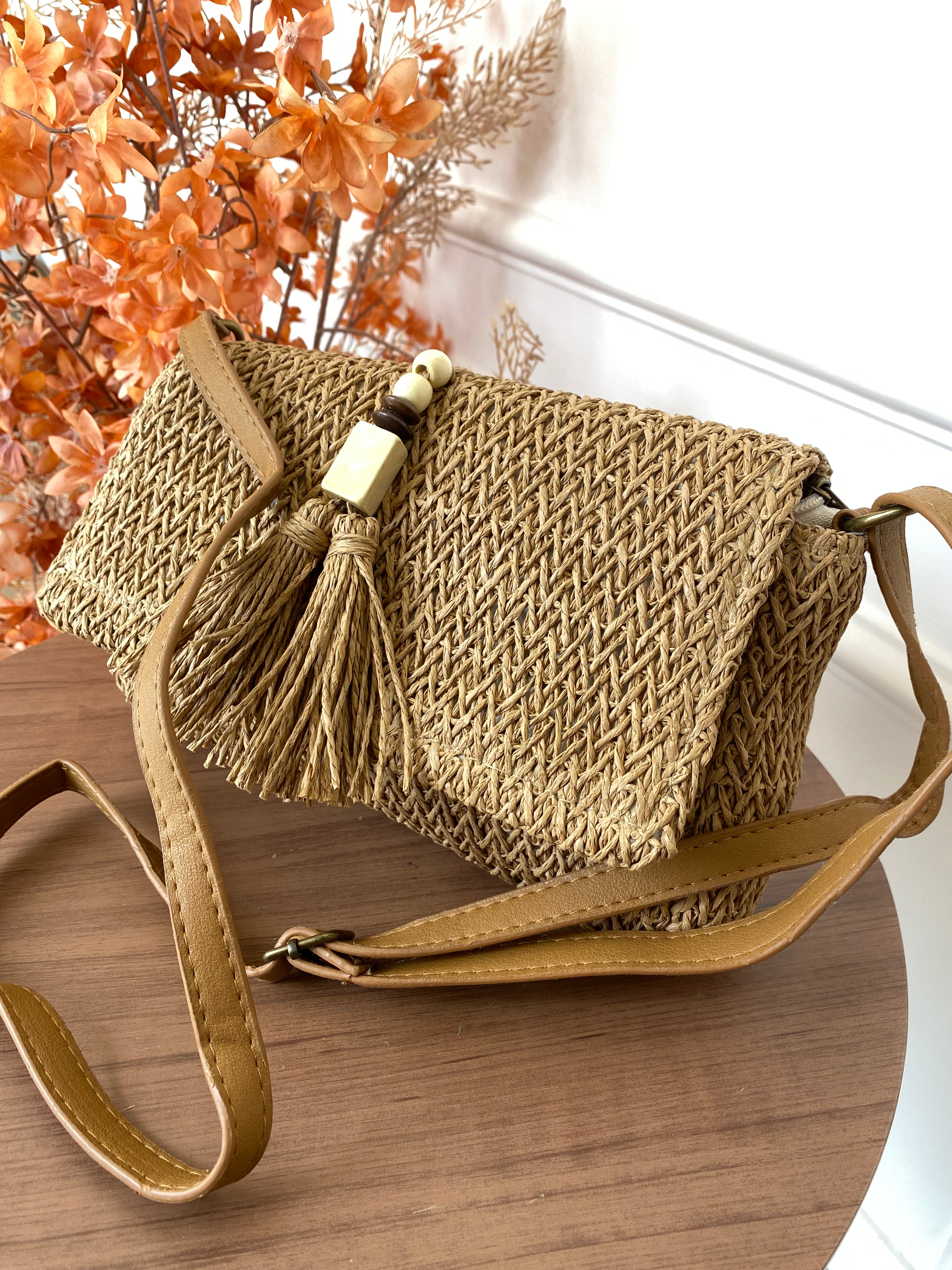 Bolsa palha tassel pequena