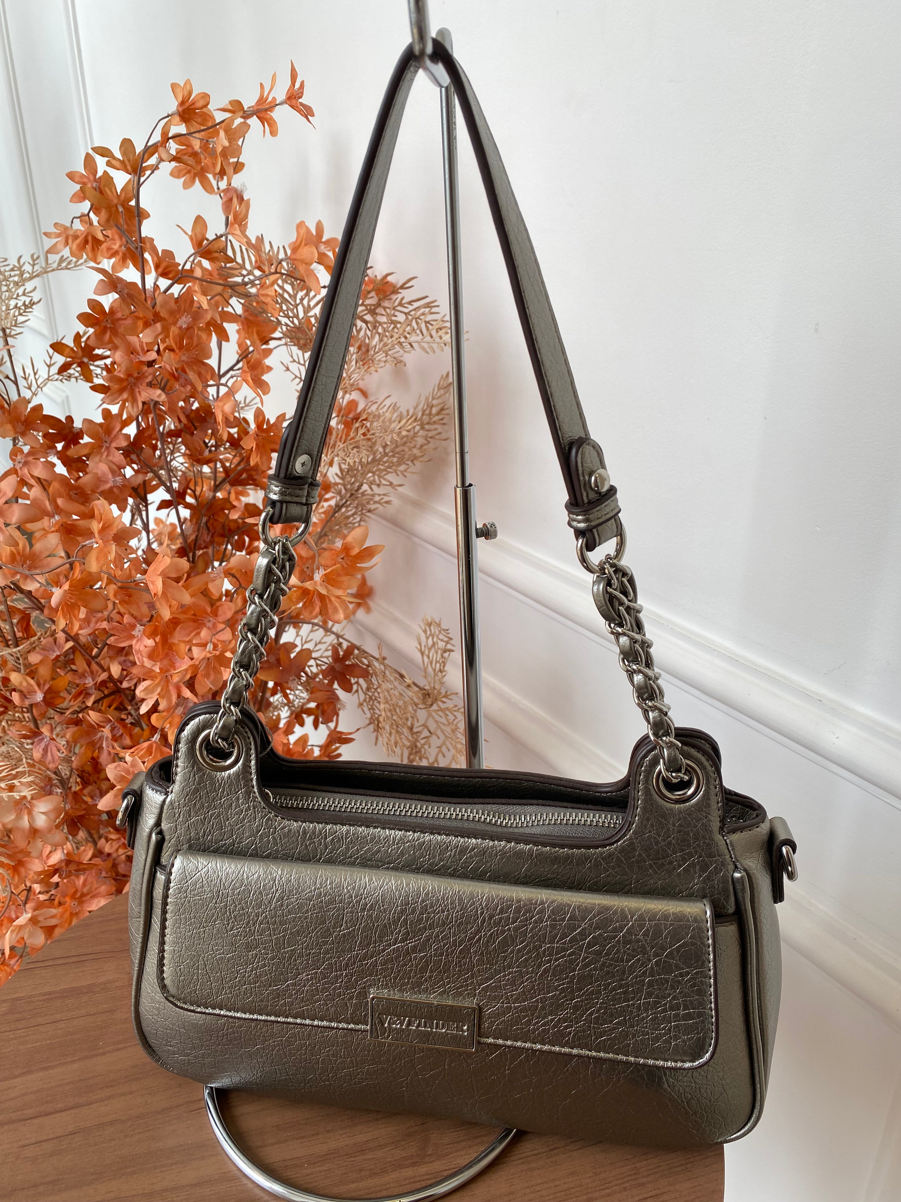 Bolsa prata velha alça corrente - Finder