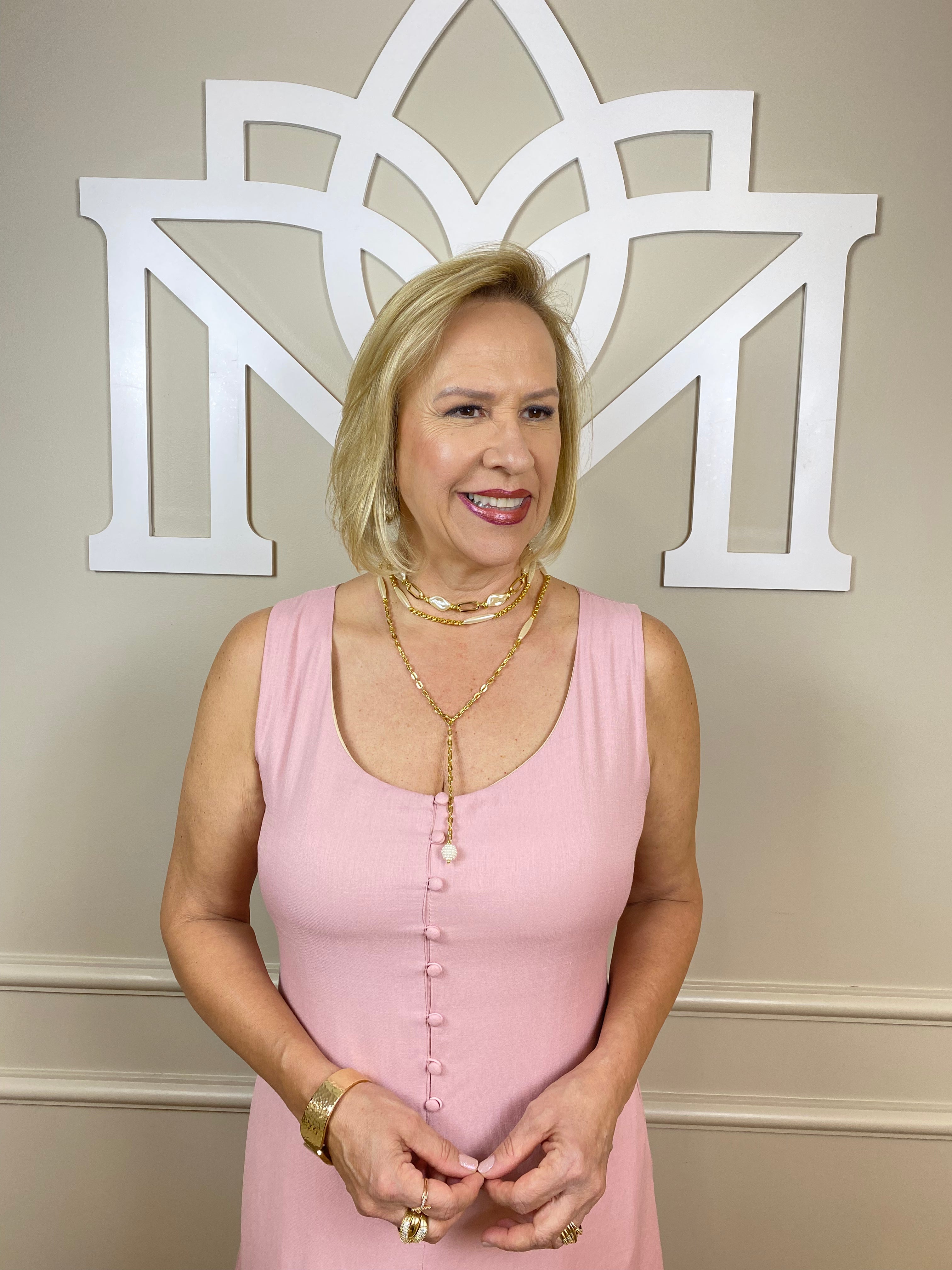 Vestido midi rosê botões frontal - Factory