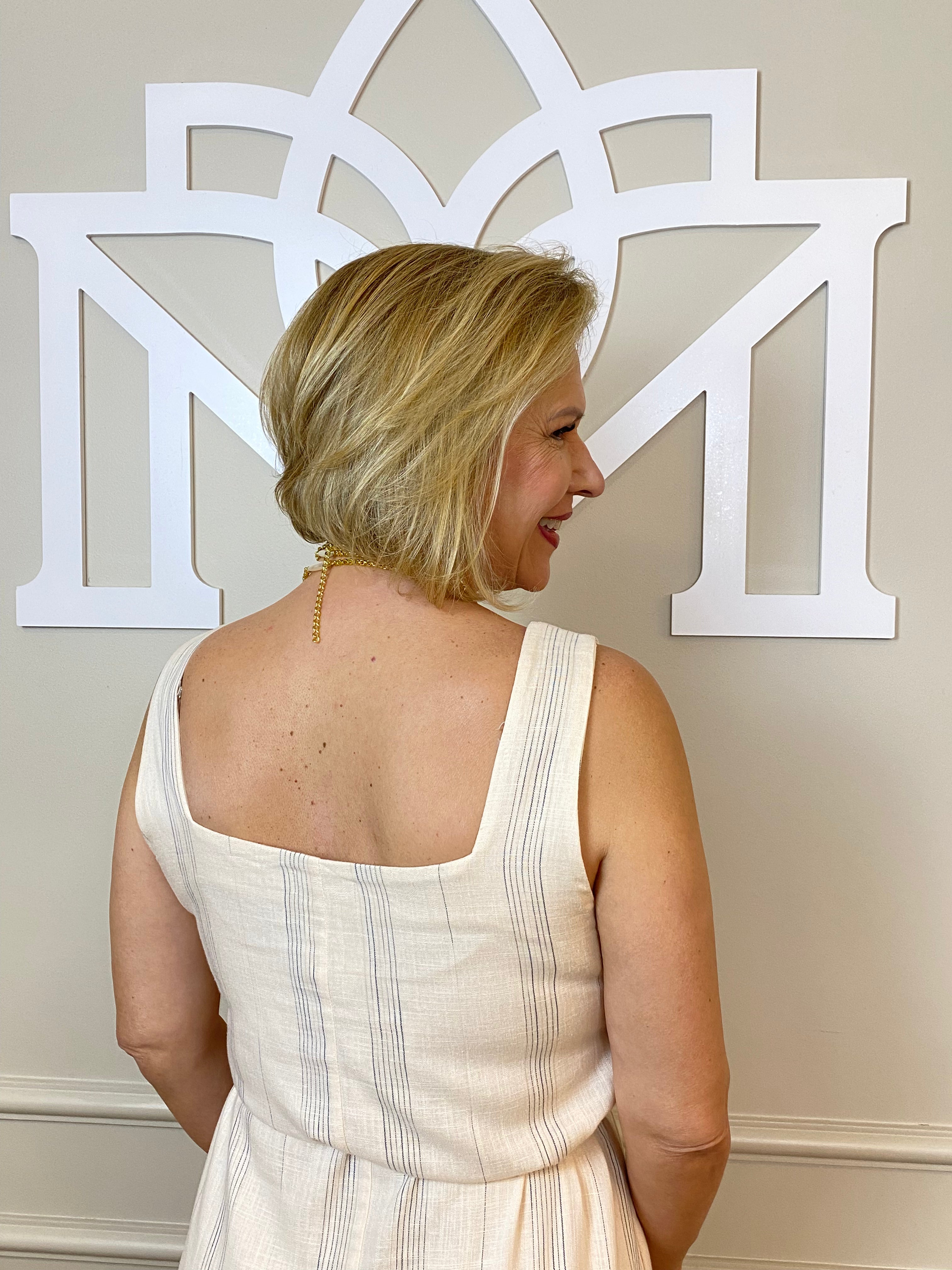 Vestido midi off riscos preto com cinto - Seiki