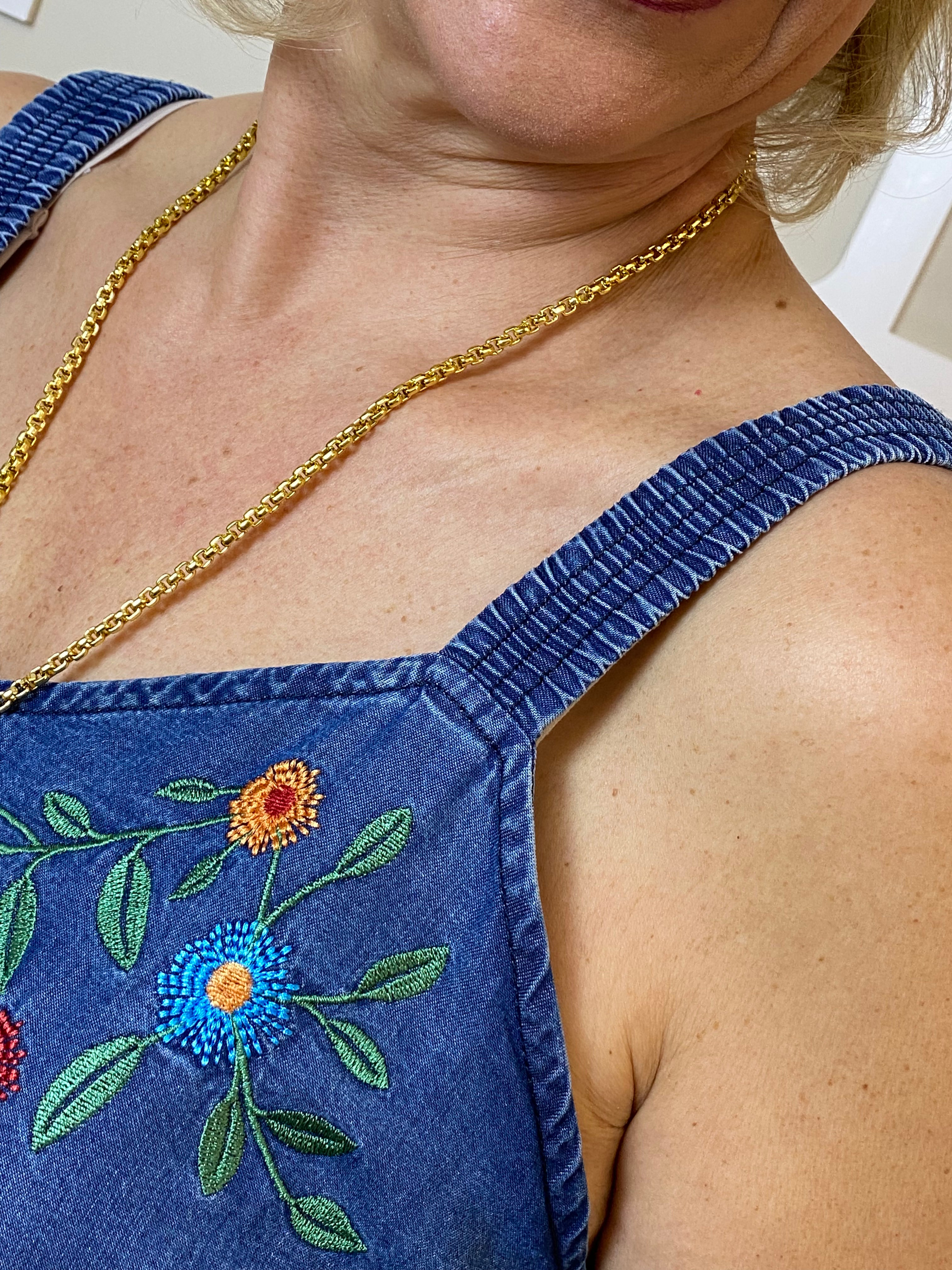 Vestido midi tencel bordado alça