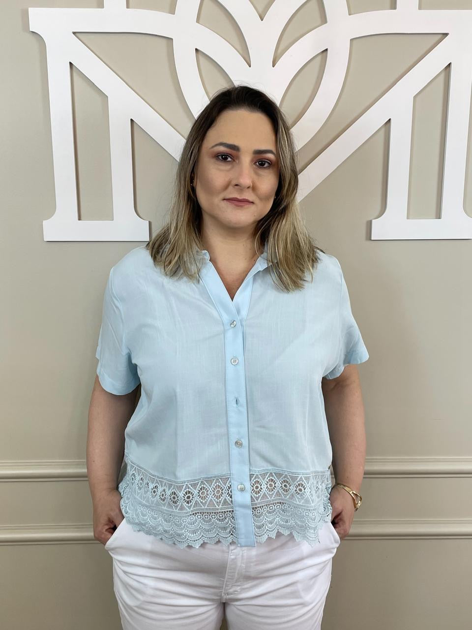 Camisa azulzinha barrado guipir