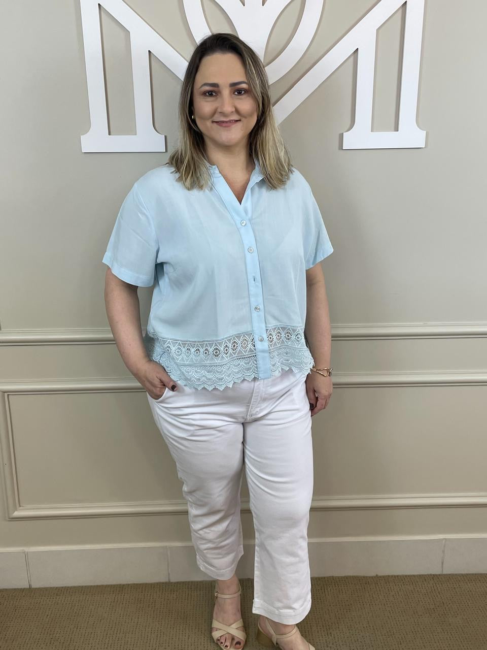 Camisa azulzinha barrado guipir