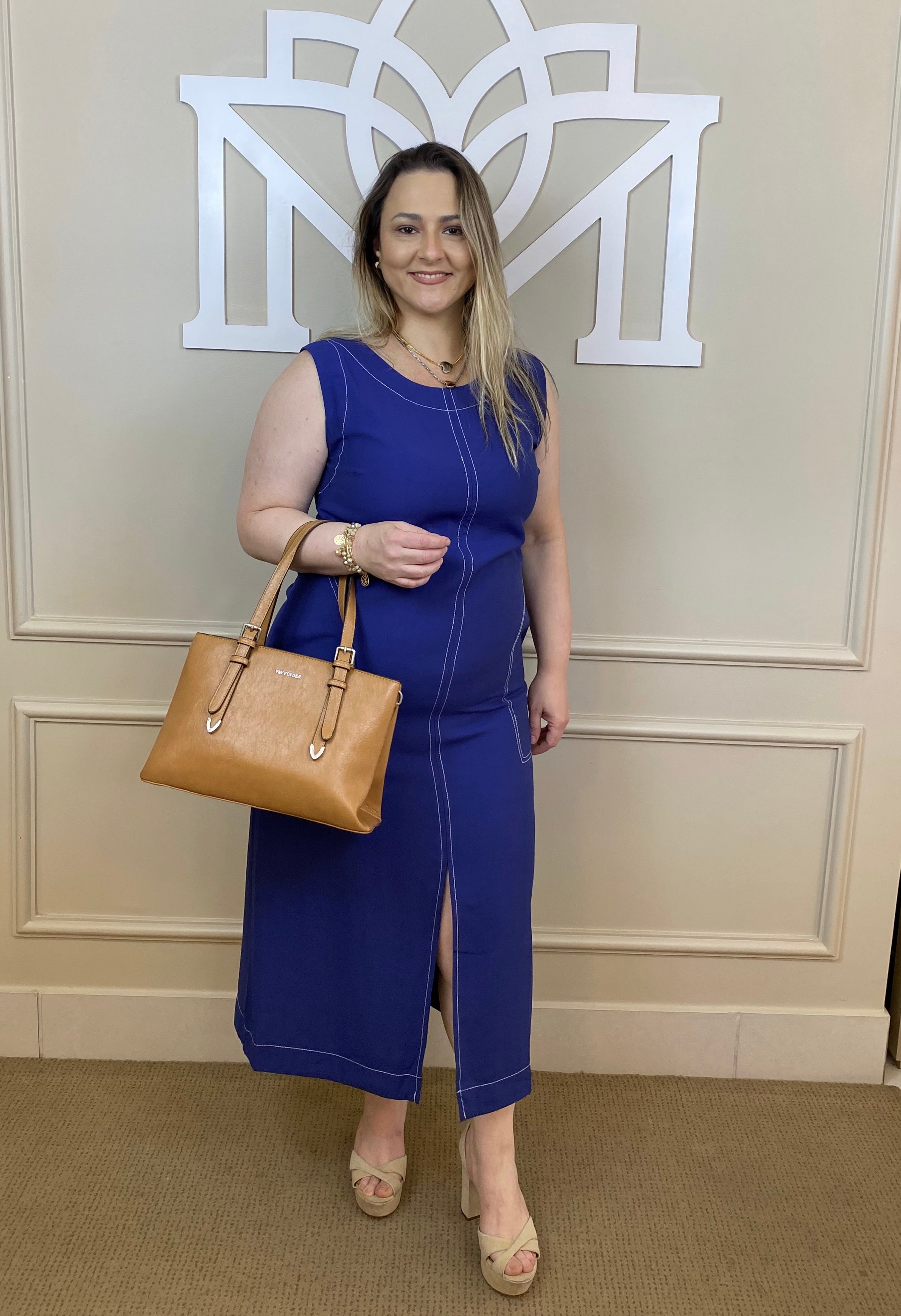 Vestido midi azul pesponto off