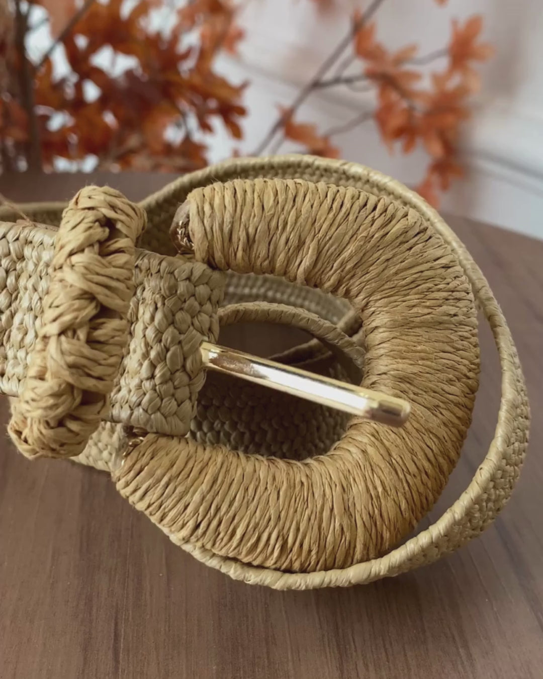 Cinto palha fino fivela palha luz Camila